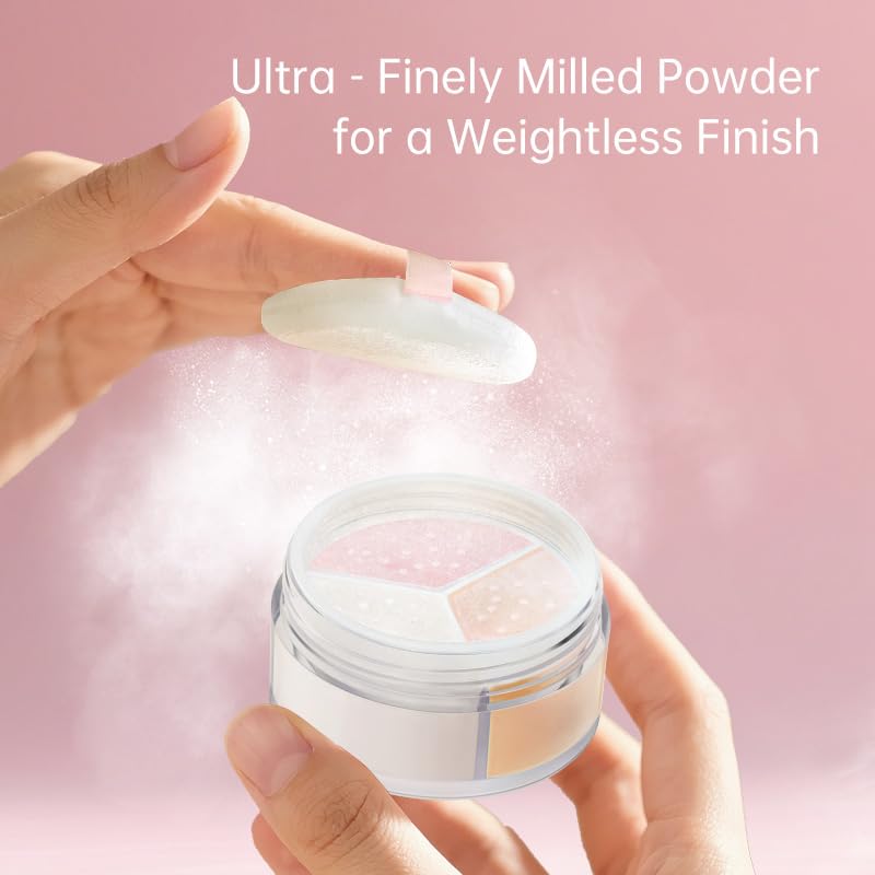 CATKIN Loose Setting Powder - Translucent Shimmer Finishing Powder, 3 Colors Even Skin Tone, Oil Control Makeup Pore Minimizing Powder with Velour Puff (0.42oz, C03 Shimmer for Dry Skin)