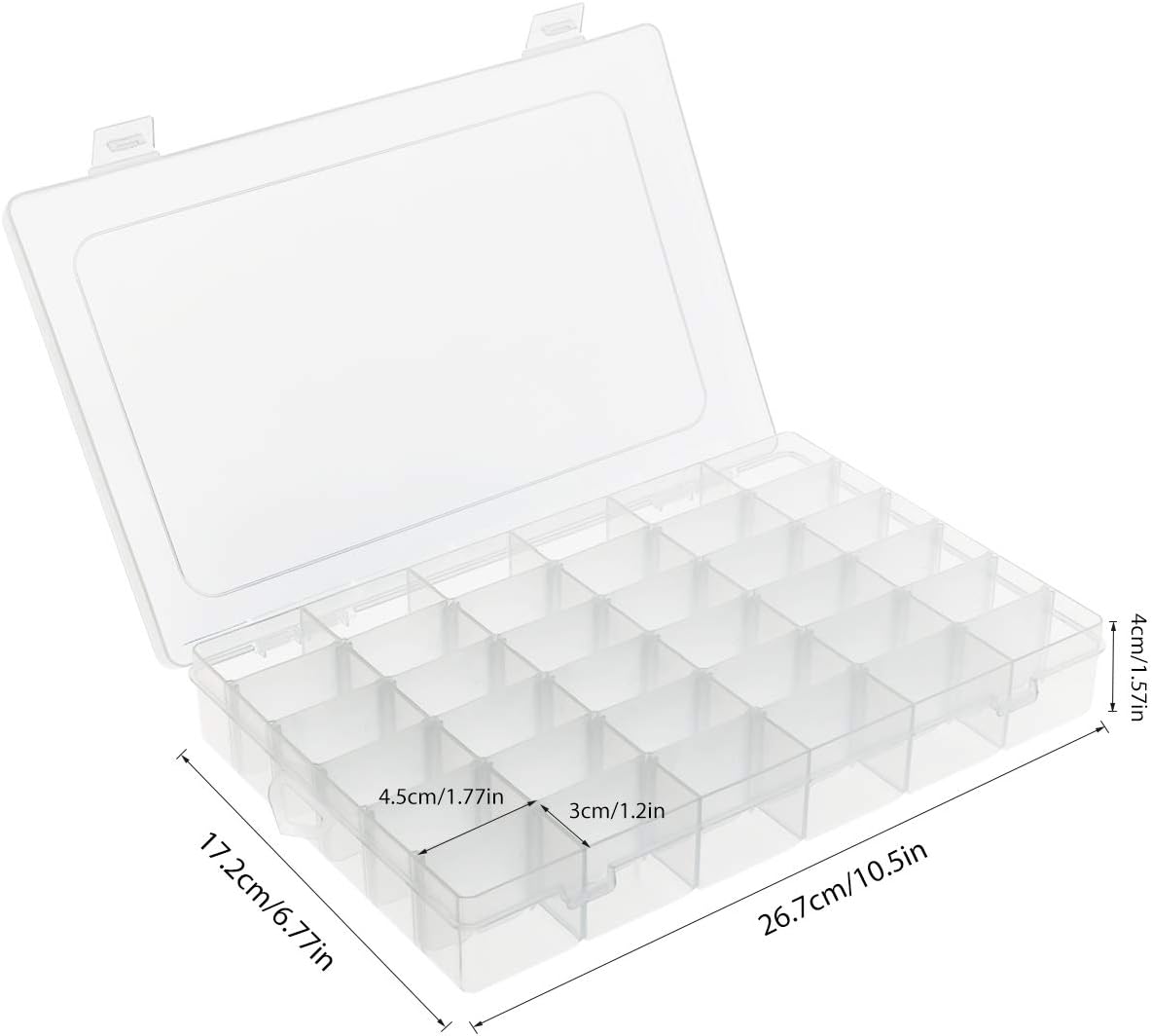 2 Pack 36 Grids Bead Organizer Box, Plastic Craft Organizers and Storage with Adjustable Dividers, Screw, Parts & Tackle Box for Jewelry Making, Art Supplies and Rock Display Case