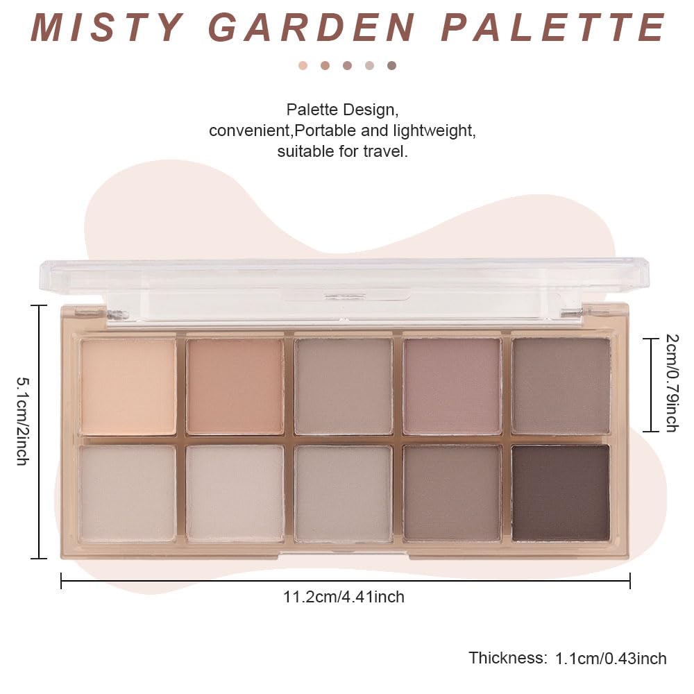 10 Colors Nude Gray Taupe Matte Eyeshadow Palette,Neutral Nude Eye Shadow Palette,Long Lasting Waterproof Travel Size Makeup Pallete,Vegan,Cruelty -free