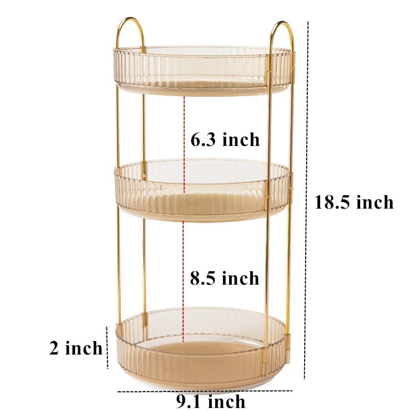 360° Rotating Makeup Organizer (3 Tier) — Amber Vanity Storage for Skincare & Cosmetics