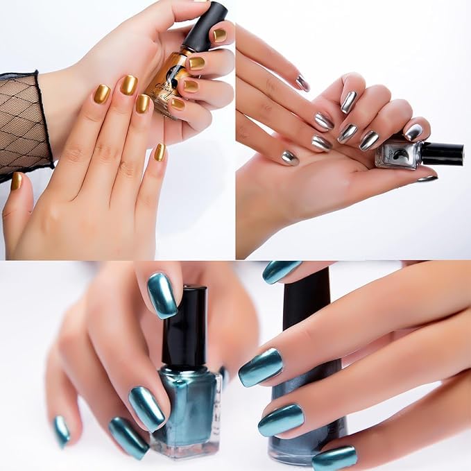 Pink Metallic Nail Polish, Mirror Shiny Metal Long-Lasting Quick Dry Nail Lacquers (09, 6ml)