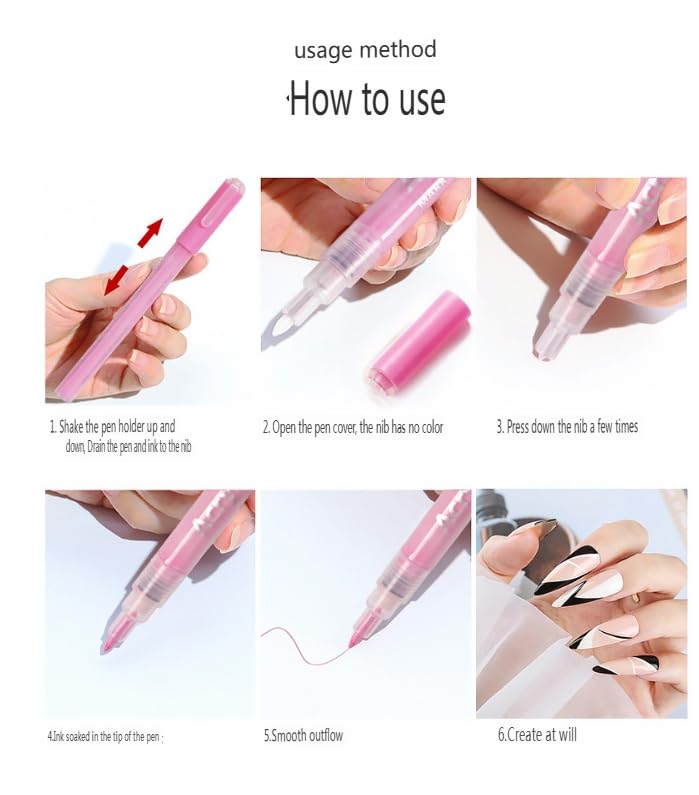 Nail Polish Pens Set, Nail Art Pens, Nail Pencil, DIY Drawing Painting Pen, for Nails DIY (3 black+3 White)