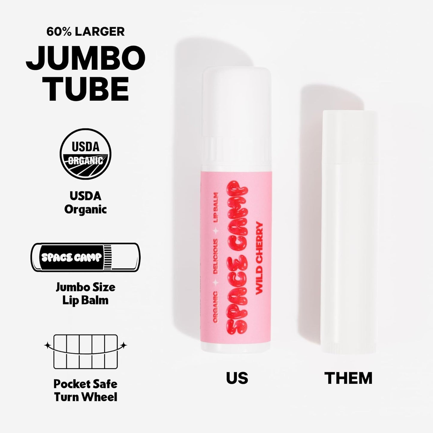 Space Camp Wellness Jumbo Lip Balm - Originals Pack Variety Flavored Balm (Wild Cherry, Juicy Watermelon, and Frosted Mint) - 3 Pack