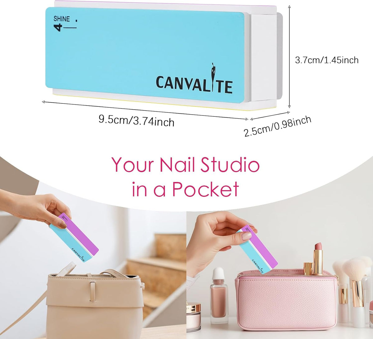 Canvalite Nail Files and Buffers, Shapes/Smooths/Shines Multi-Functional File & Polishing Buffer Block with 100/180 Grit Emery Boards, 14pcs Manicure Kit Natural Nail Care