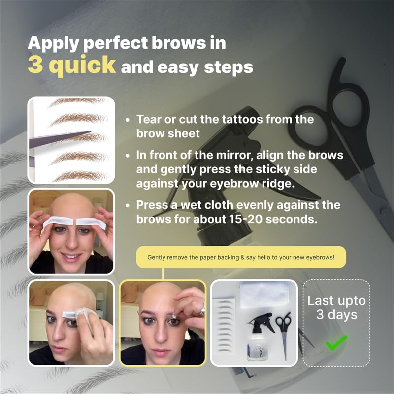 100 Pairs Medium Brown Temporary Eyebrow Tattoos, Waterproof and Smudge-Proof Medium Everyday Style Realistic Eyebrow Sticker for Men & Women, Easy to Apply, Won't Work on Existing Brows