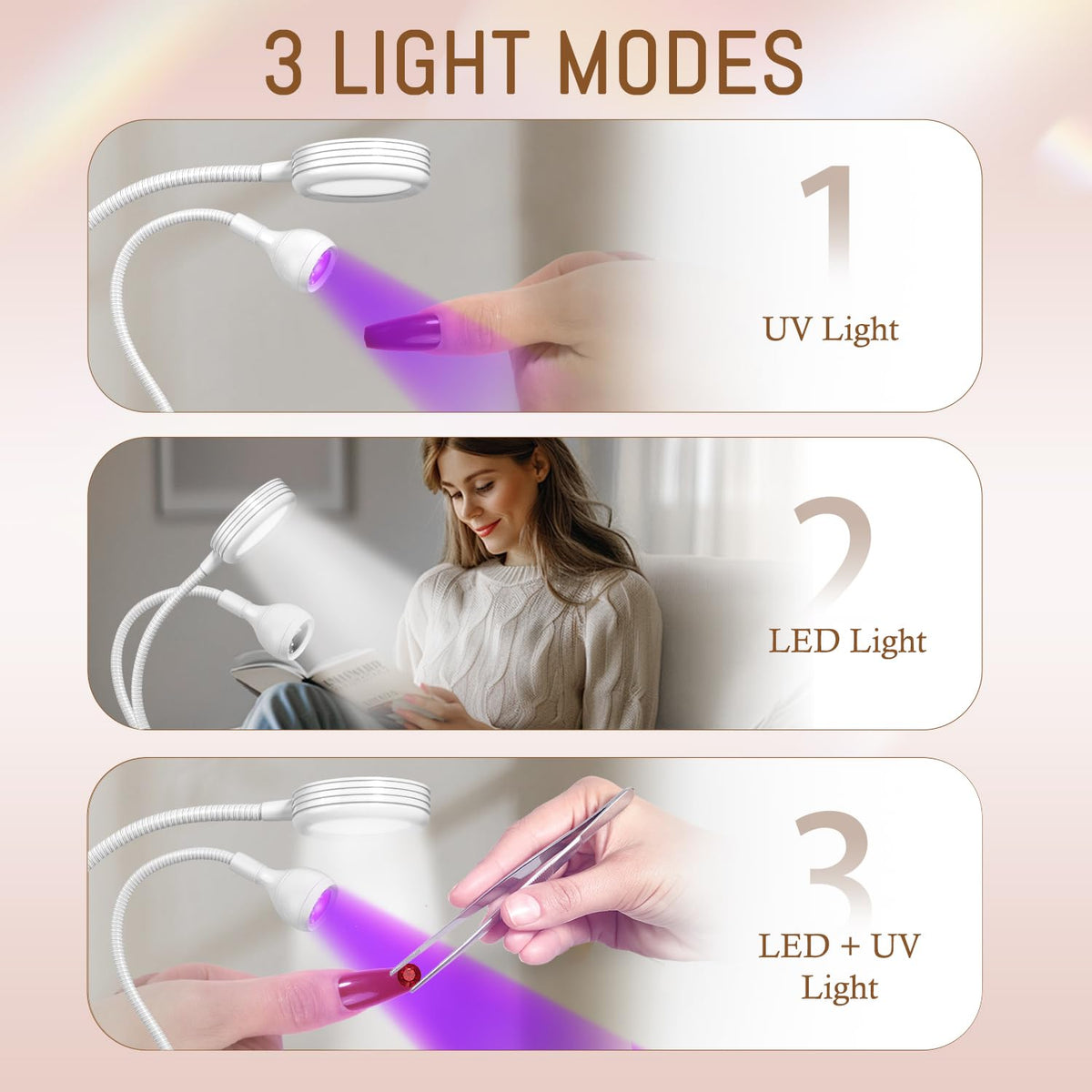 AORAEM LED Nail Lamp Double-Headed UV LED Light Quicky-Dry Duck Neck UV Lamp Dryer Curing Light with Portable Gooseneck and Clamp Flash Cure U V Light for Gel Nails Professional Home DIY Salon White