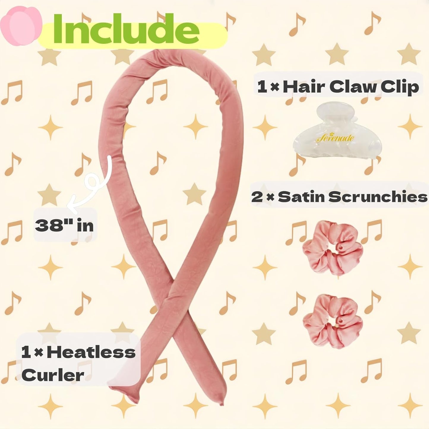 Serenade Sparkling Satin Heatless Curls Overnight, Heatless Hair Clurer Curling Rod Headband, No Heat Curling Rod Hair Roller for Women and Girls to sleep in, White
