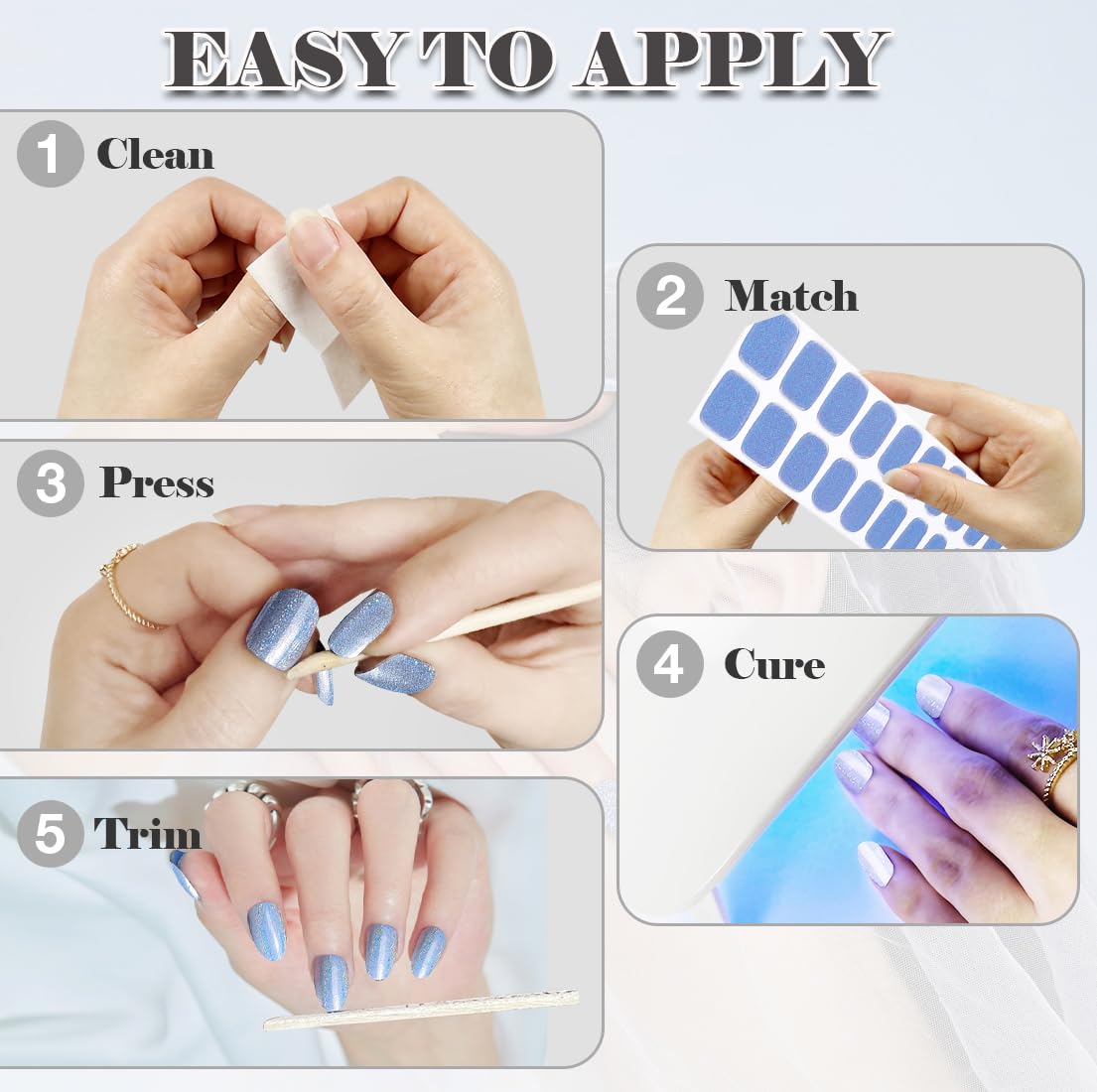Semi Cured Gel Nail Strips, 20 pcs Gel Nail Stikers, Gel Nail Wraps Semi Cured, Salon-Quality, 2 Weeks Long Lasting, Enchanted Purple