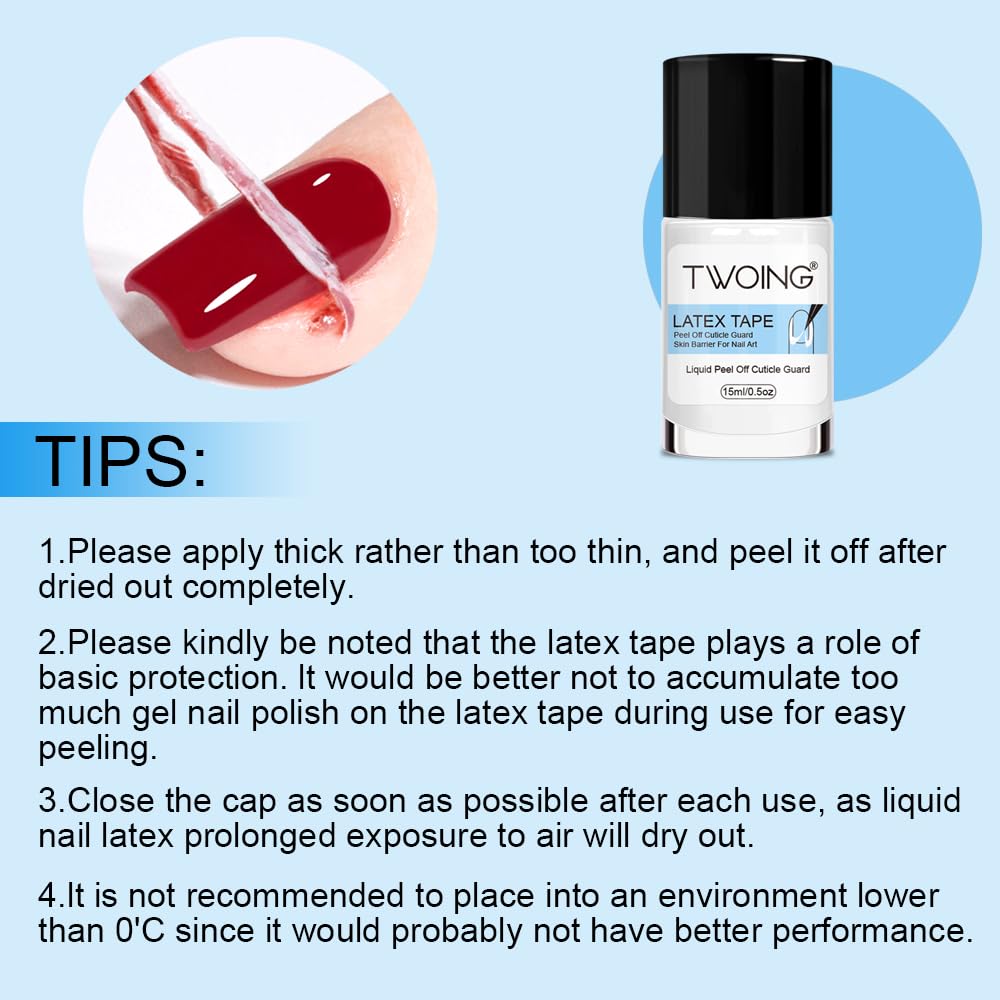TWOING 15mlLiquid Latex for Nails, Peel Off Cuticle Protectors for Nail Polish,Skin Barrier Manicure, Art Liquid Latex Tape Protector Nail Cuticle Guard Gifts