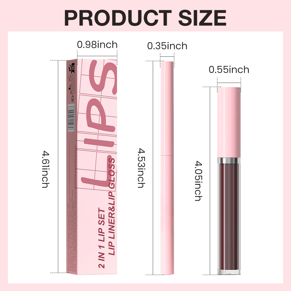 evpct Retractable 1Pcs Lip Liner Pencils and 1 Pcs Lip Gloss Makeup Set for Shaping & Sculpting Lips, Plum Long-Lasting Waterproof Longwear Matte Rich Lip Colors Liner Crayon Liquid Lipstick 11#