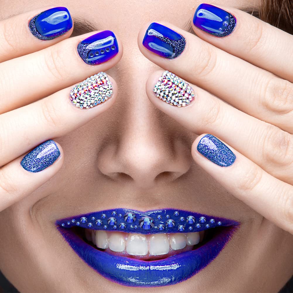 1440Pcs Blue Crystal Rhinestones,Glass Flatback Rhinestones Gemstones for Nail Face Makeup Art Crafts Clothes Decoration -(SS16,4.0mm,Blue)