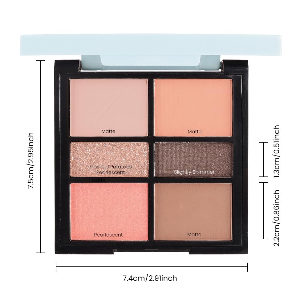 6-Color Nude Champange Brown Matte & Shimmer Eyeshadow Palette with Mirror – Highly Pigmented, Long-Lasting Eye Makeup for Artists & Creative Looks (02#)