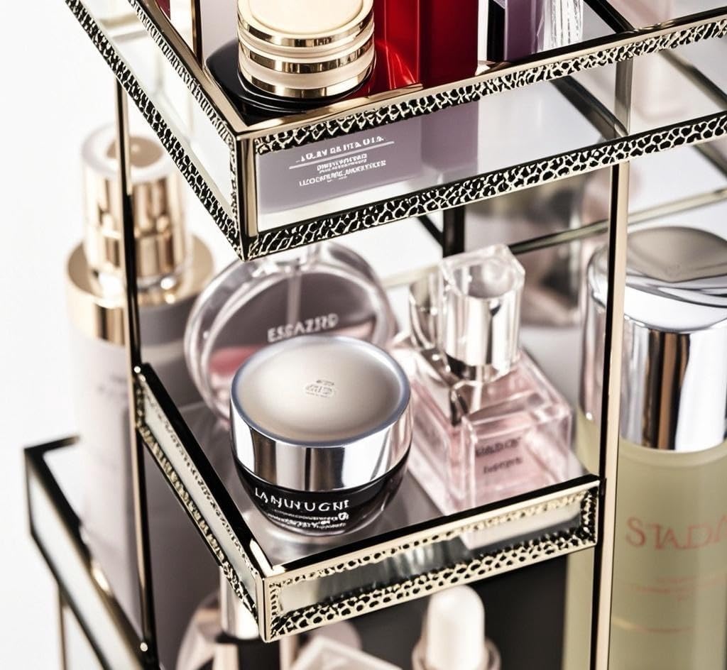 Vintage Glow 360° Rotating Glass Makeup Organizer — 4 Tier Antique Vanity Storage