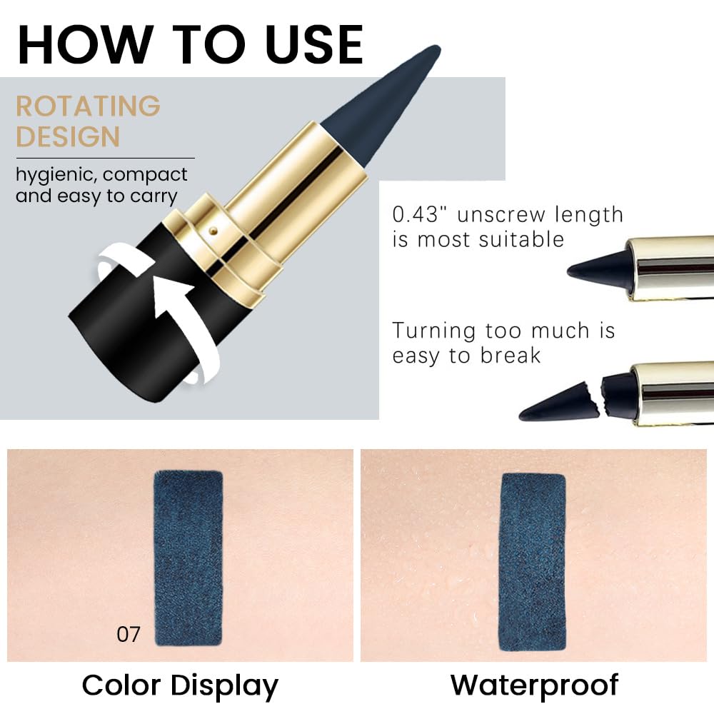 Kaely Dark Blue Gel Eyeliner Pencil,Waterproof Smudge Proof Eye Liner Pen,Cat Eye Goth Halloween Makeup,Eye Black Face Paint Lipstick Crayon,Color Colorful Eyeliner Eyeshadow Stick,07