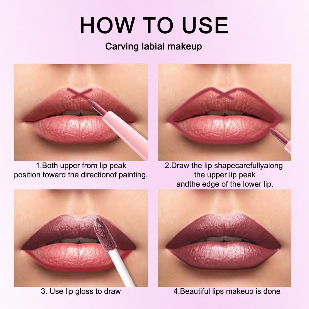 evpct Dark Wine Red Metallic Glitter Lip Liner and Lipstick Combo Lip Gloss Stain Set Makeup for Women Long Lasting Waterproof 24, Mauve Plum Frosted Metallic Shimmer Glossy iridescent Liquid Lipstick