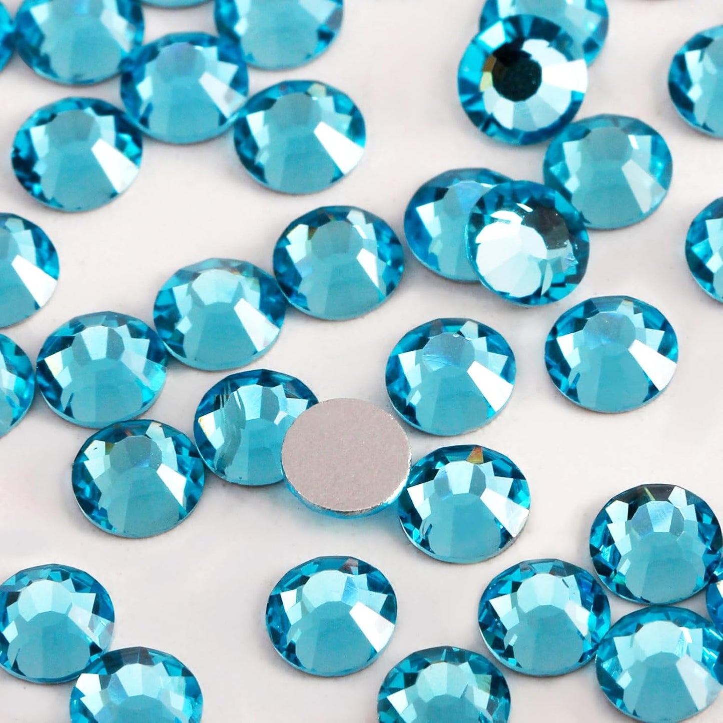2000 PCS SS12 Flatback Rhinestones,12-Facet Diamond-Cut Glass Gems for Nail Art,Clothing,DIY Crafts,Glue-On Decoration Stones with Silver Backing,Aquamarine
