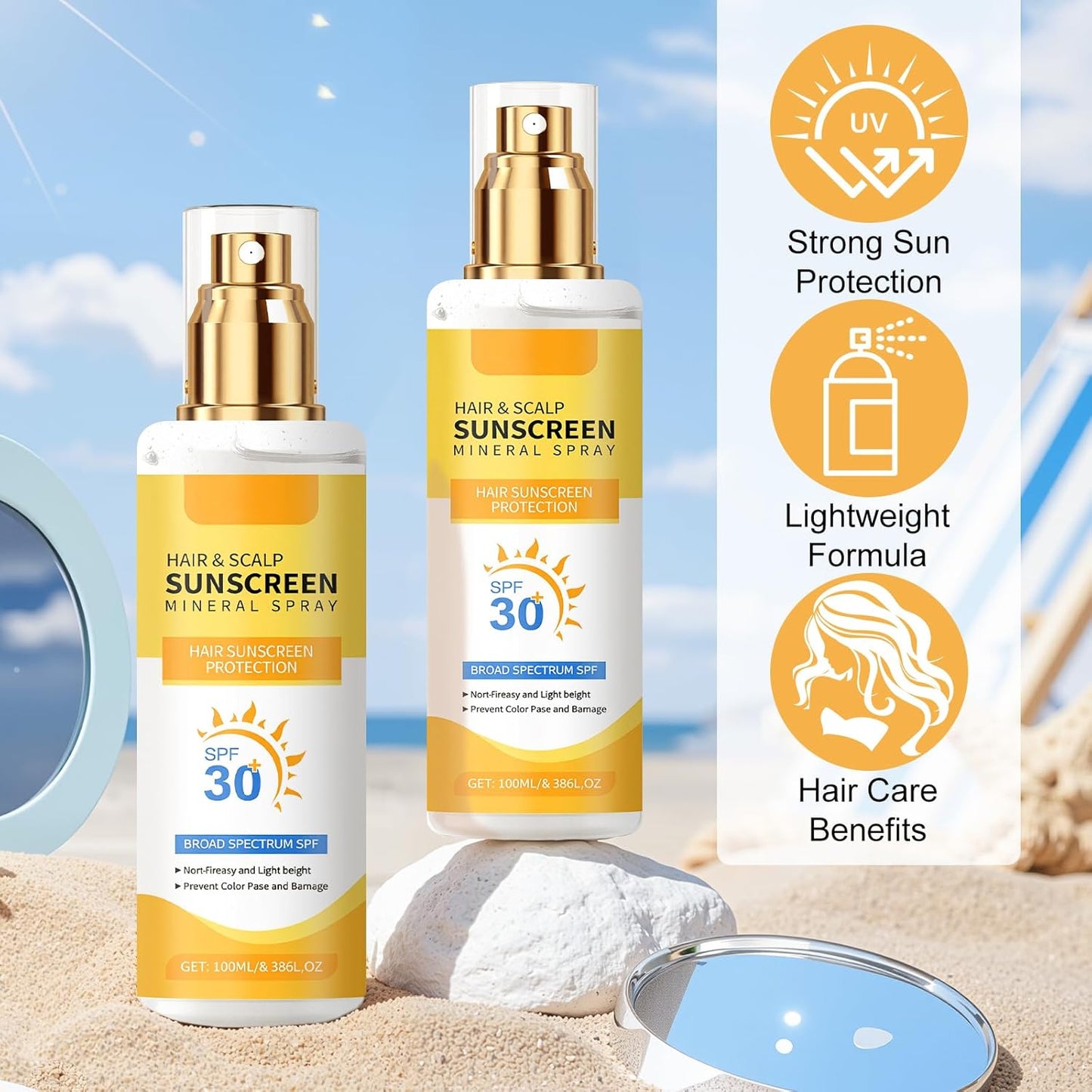 Ultimate Hair & Scalp Sunscreen Spray SPF 30 | Hair and Scalp Sunscreen Spray | Color-Lock UV Shield for Dyed/Highlighted Hair,Travel-Size Scalp Sunblock Prevents Fading & Dryness(1PCS)