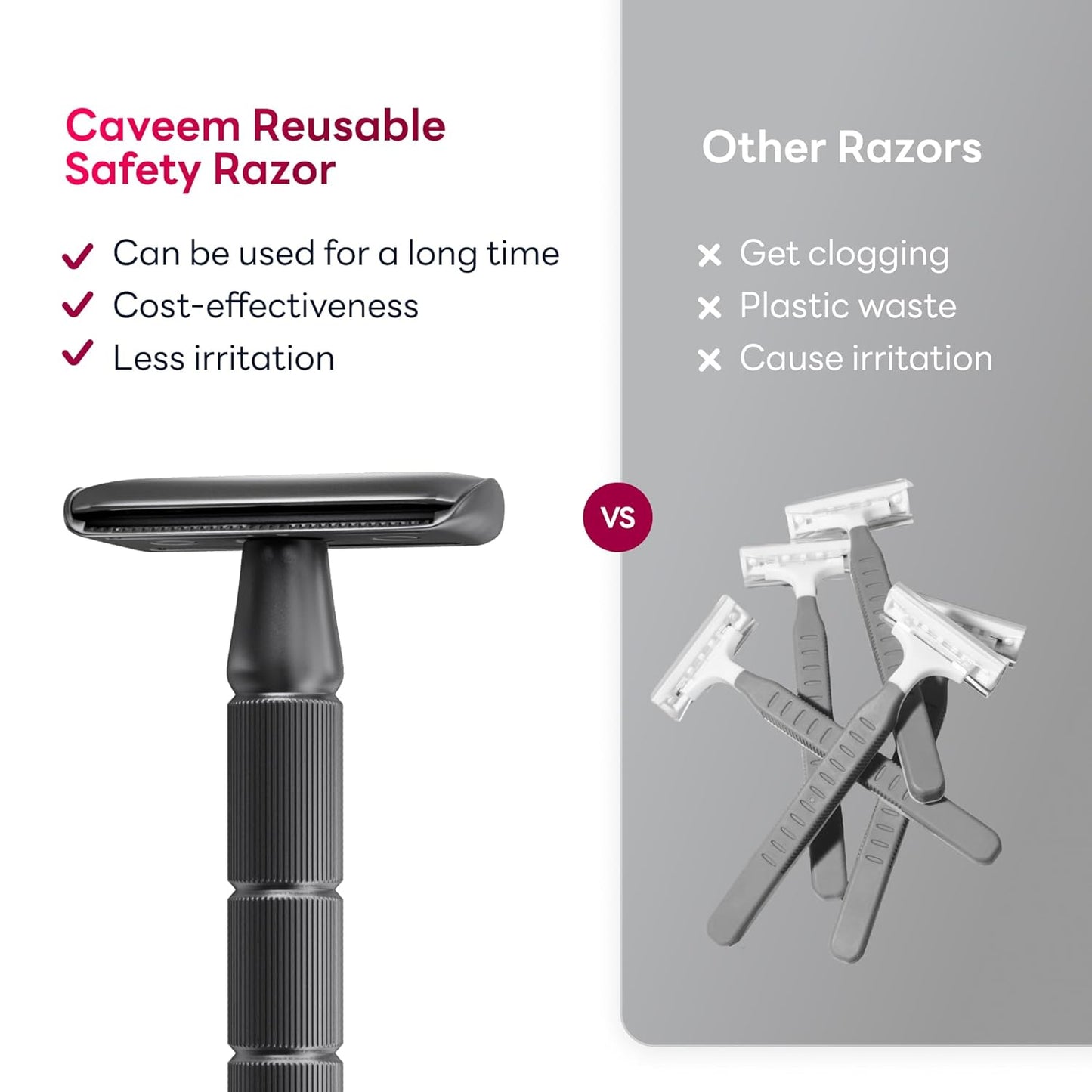 Double-Edge Safety Razor, Single-Blade Razors with 5 Stainless Steel Razor Blades for Men and Women, Reusable Metal Razor – Gun Metal Black