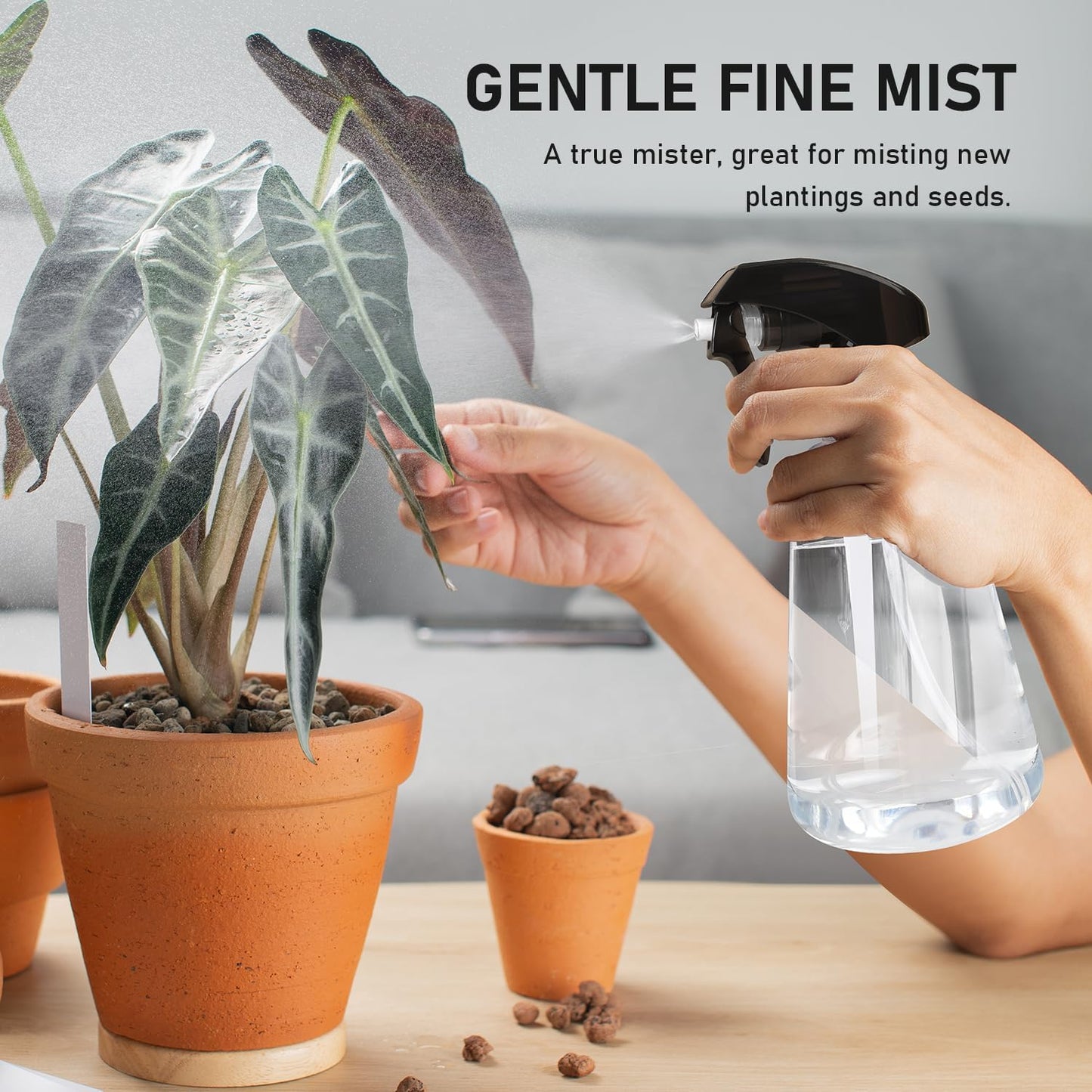 Spray Bottle 2 Pack, 16oz - Ultra Fine Mist, Plant Mister Hair Misting Empty Spray Bottles Indoor, Leak Proof Water Sprayer for Planting, Hair Care, Essential Oils, Cleaning Solutions (Clear)