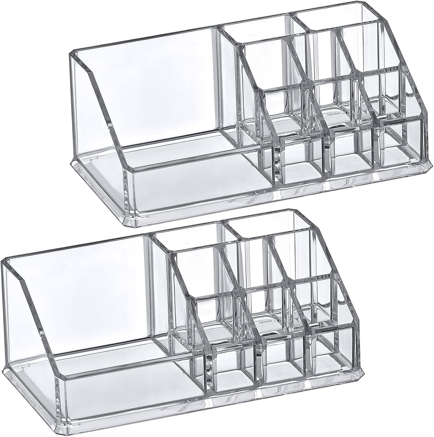 Clear Acrylic Makeup Organizer 2-Pack Multi-Compartment Vanity Storage