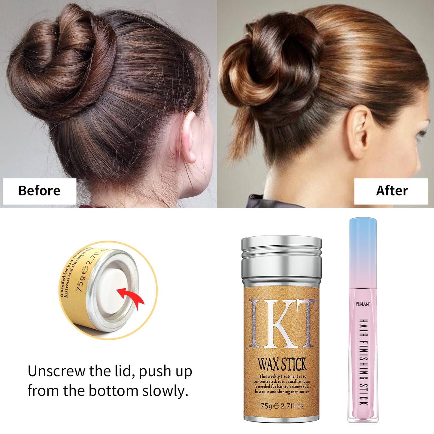 2 Pcs Hair Wax Stick,Hair Finishing Stick for Edge Control,Wax Stick for Flyaway,Edge Frizz Baby Hairs Control,Slick Back Hair,Not-Greasy