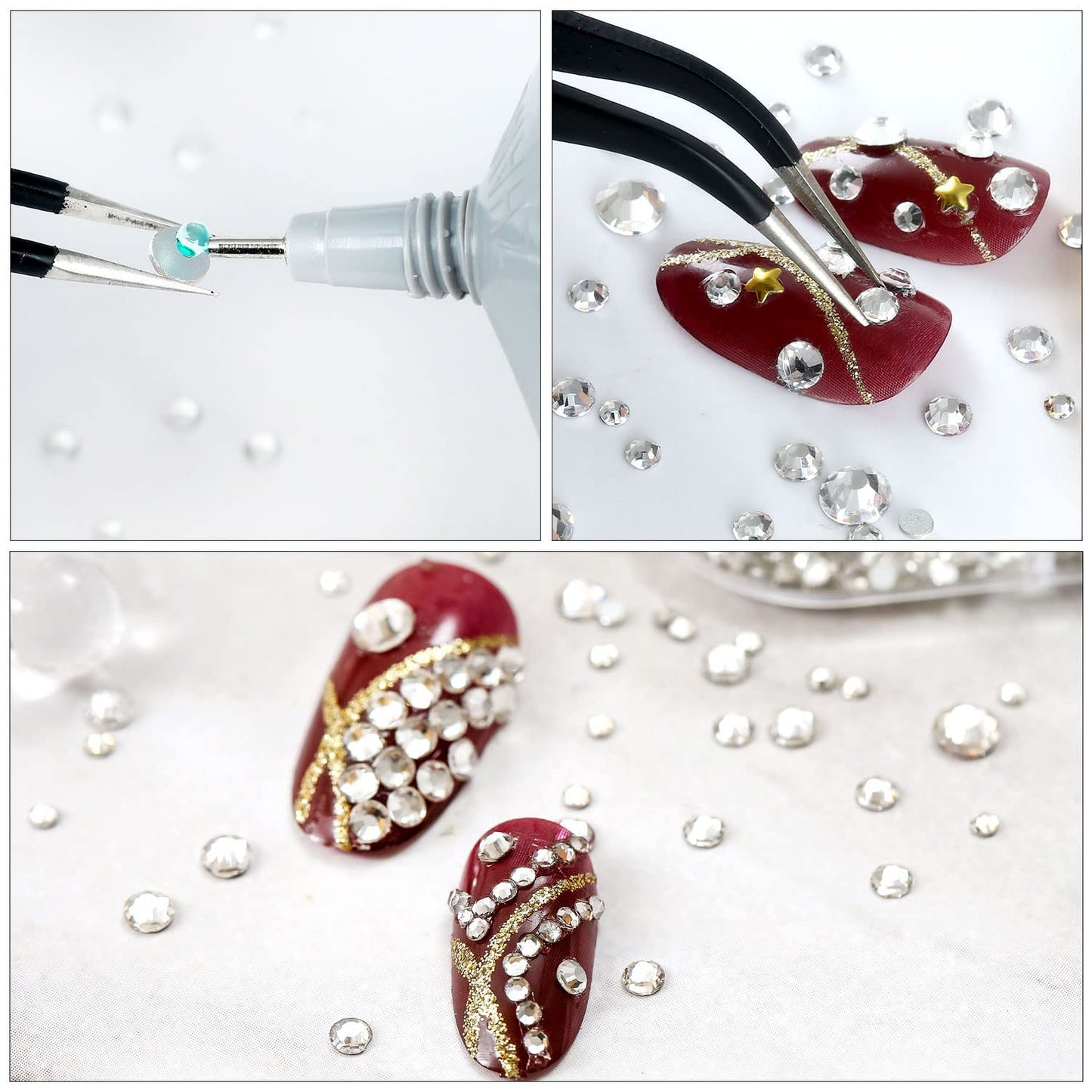 4240Pcs Brown Flatback Rhinestones 6 Sizes Crystal Diamonds for Nail Art Crafts Clothes Shoes with Tweezers and Picking Pen