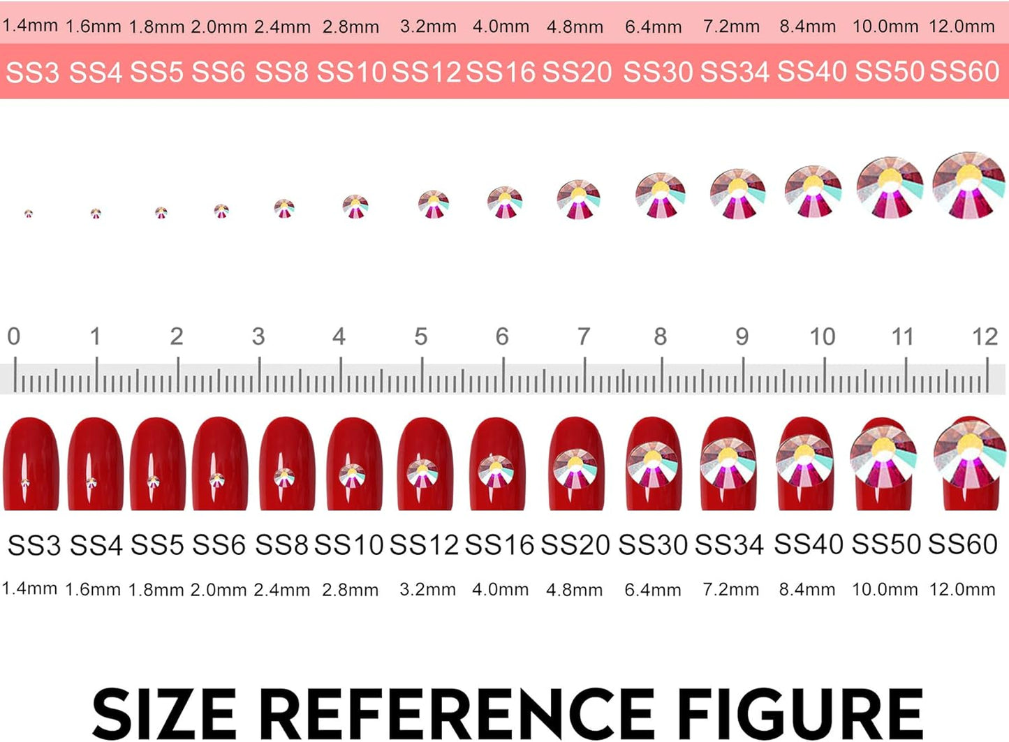 3456pcs Flatback Rhinestones Glass Charms Diamantes Gems Stones for Nail Art 6 Size ss4~ss12 Aquamarine AB