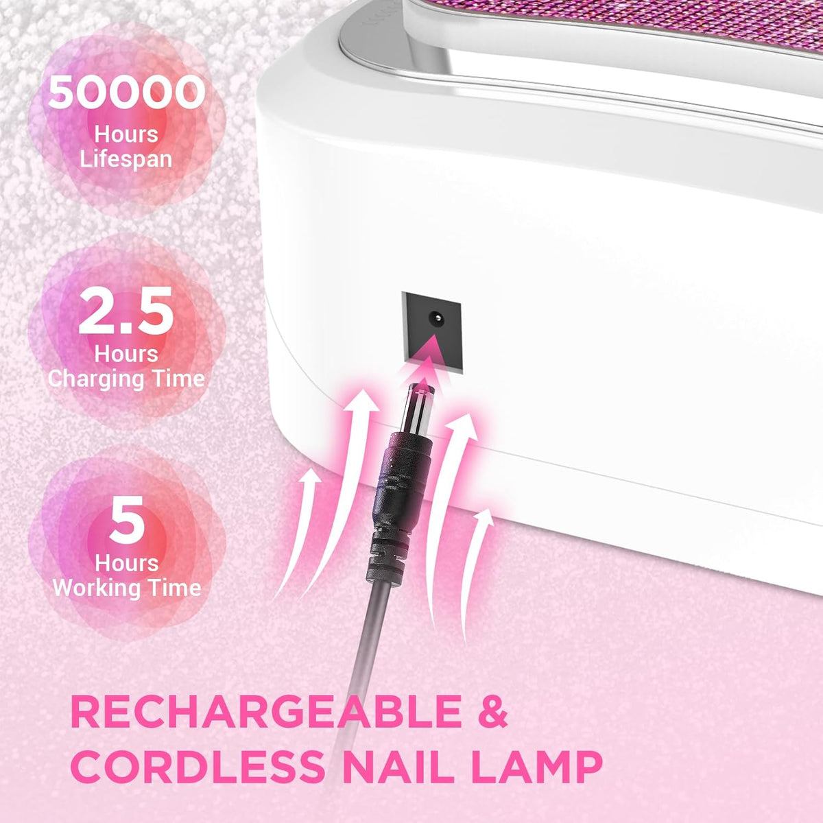 Cordless Nail Lamp, Rechargeable UV Nail Lamp for Gel Nails, LED Nail Lamp with 4 Timer Modes, Gel Nail Light Decorate with Sparkling Nail Rhinestones Diamond (Sparkly Rose Red Diamond)