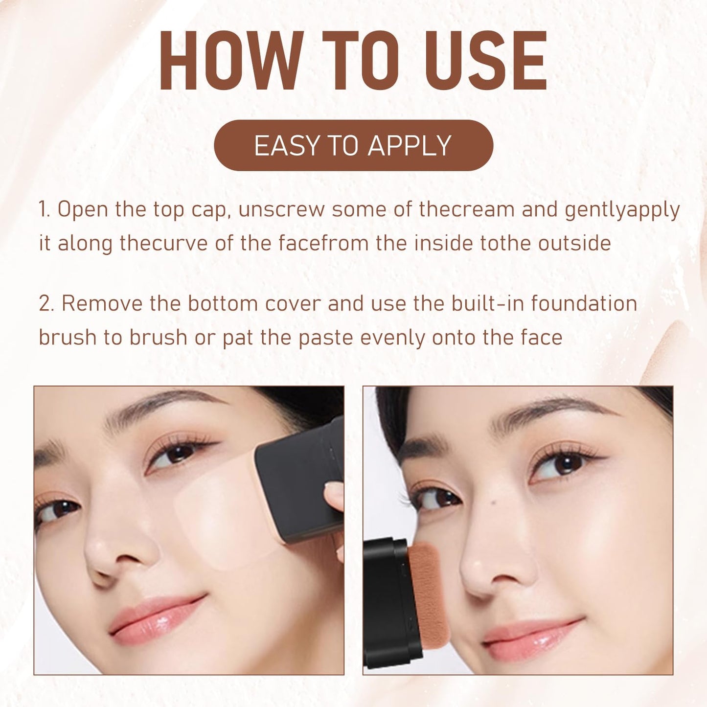 2PCS Long-Lasting Concealer Foundation Stick, Full Coverage Foundation Stick, 2-in-1 Contouring foundation with Brush, Cover Blemishes for All Skin Types (03#Light skin)