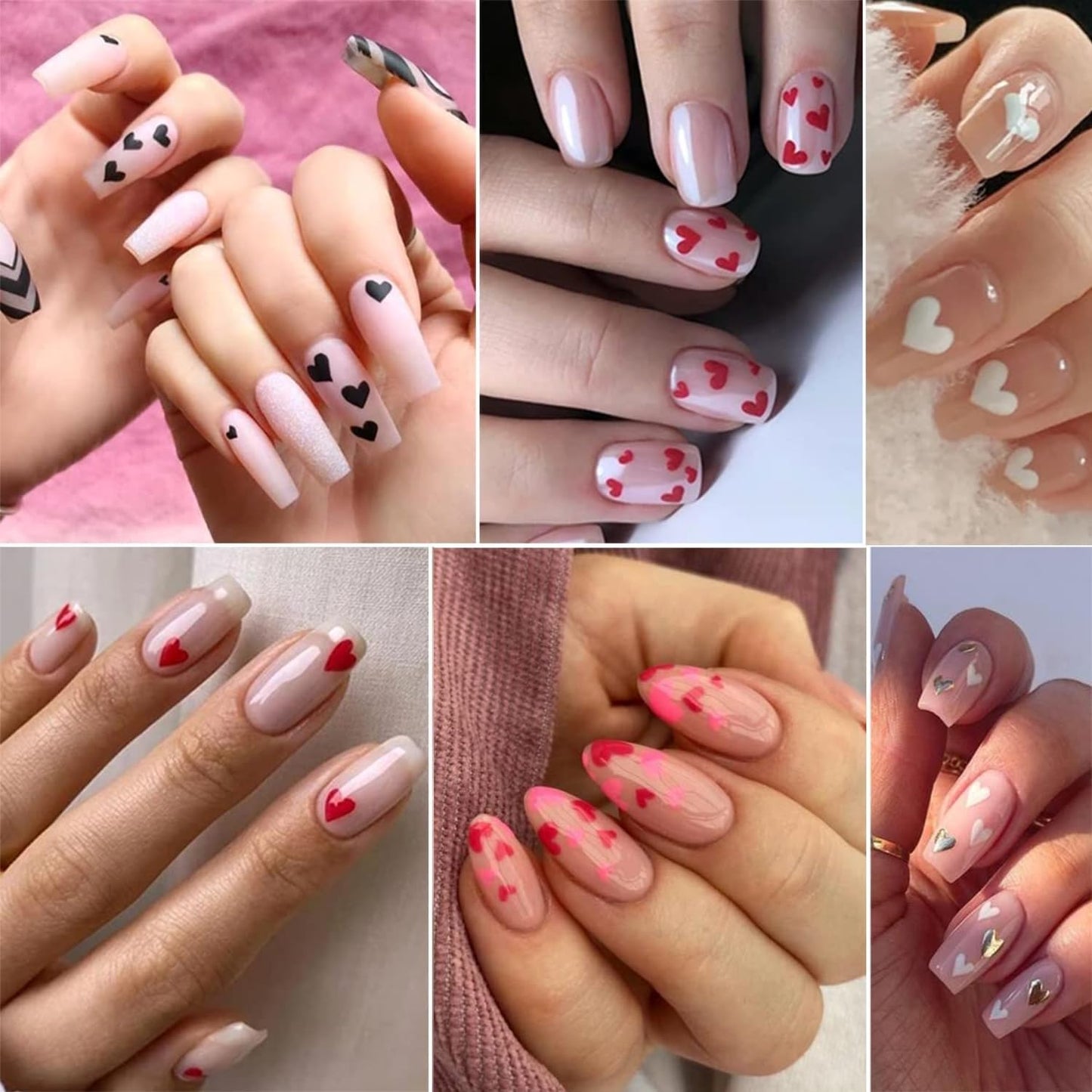 12 Sheets Self-Adhesive Heart Nail Stickers for Valentine's Day - 3D Pink Red Aurora Gold Decals for Nail Art Design - Supplies for Women