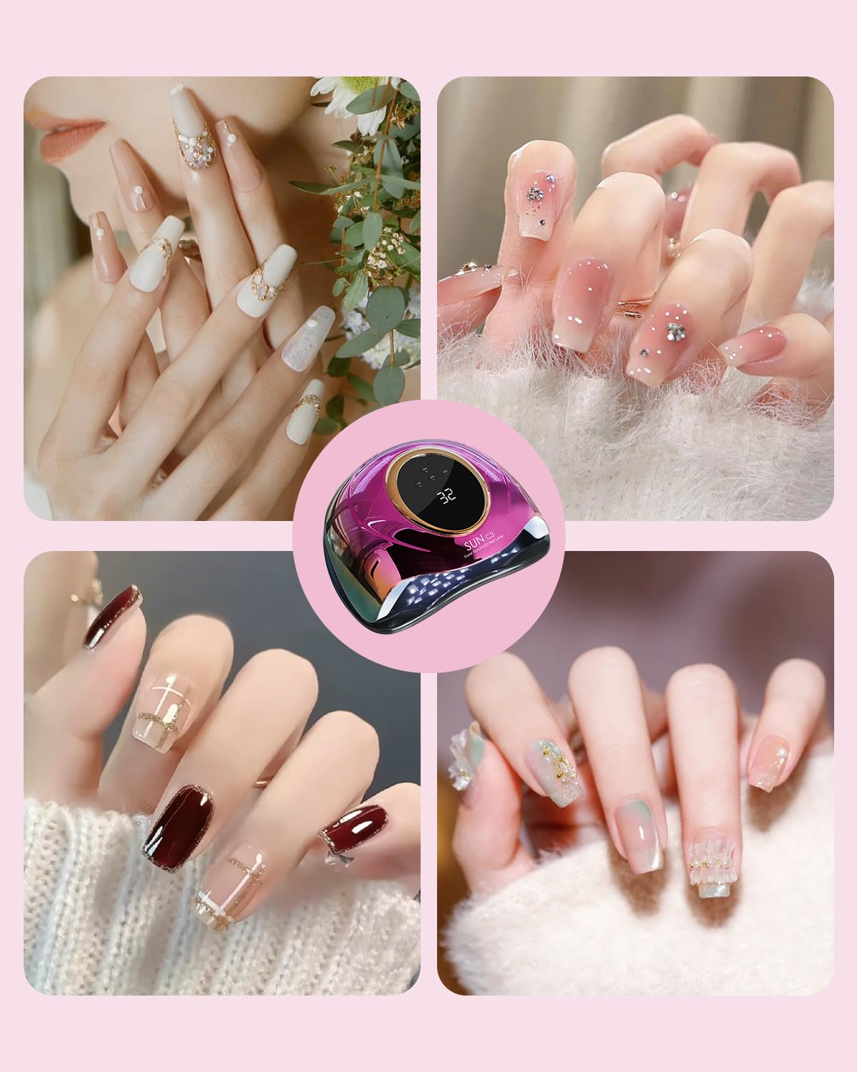 Professional UV Light for Gel Nails - 63 LED Beads with Auto Sensor & 4 Timer Settings, High-Power LED/UV Lamp for Fast Curing, Salon & Home Gel Polish Dryer