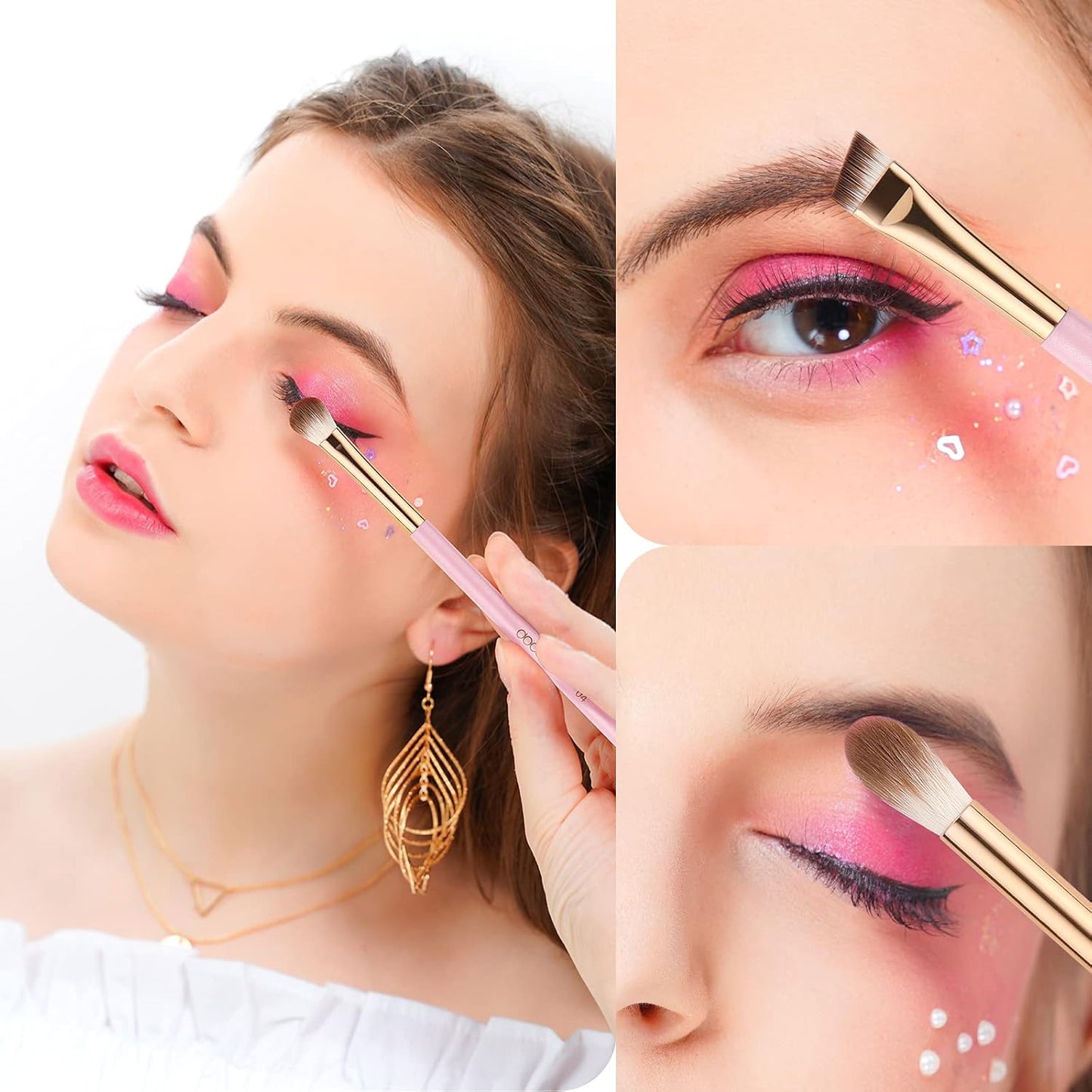 Docolor Eye Makeup Brushes 15Pcs Eyeshadow Brush Set with Soft Synthetic Hairs Professional Eye Shadow Blending Concealer Eyebrow Eyelash Eye Liners Premium Eye Make Up Brushes Set (Pink)