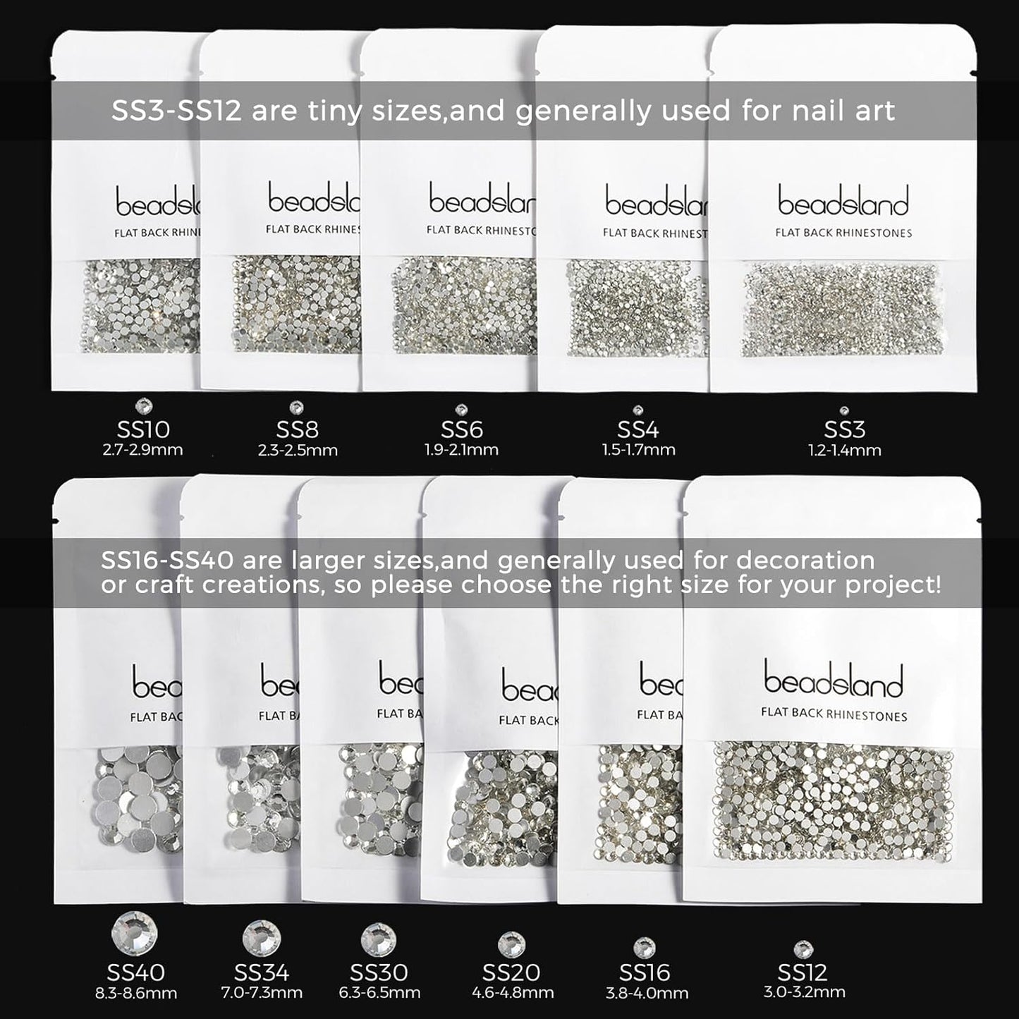 beadsland Flat Back Crystal Rhinestones Round Gems for Nail Art and Craft Glue Fix, Crystal (4.6-4.8mm) SS20/1440pcs