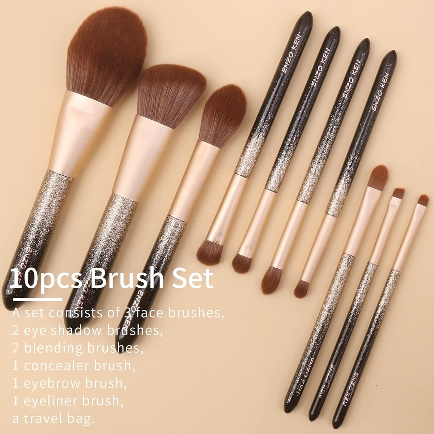 Natural Hair Makeup Brush Set Professional, Sable Makeup Brushes Set with Case, Natural Hair Brushes Makeup Set, Glitter Make up Brushes Set Professional, Natural Makeup Brushes - ORRA, Black