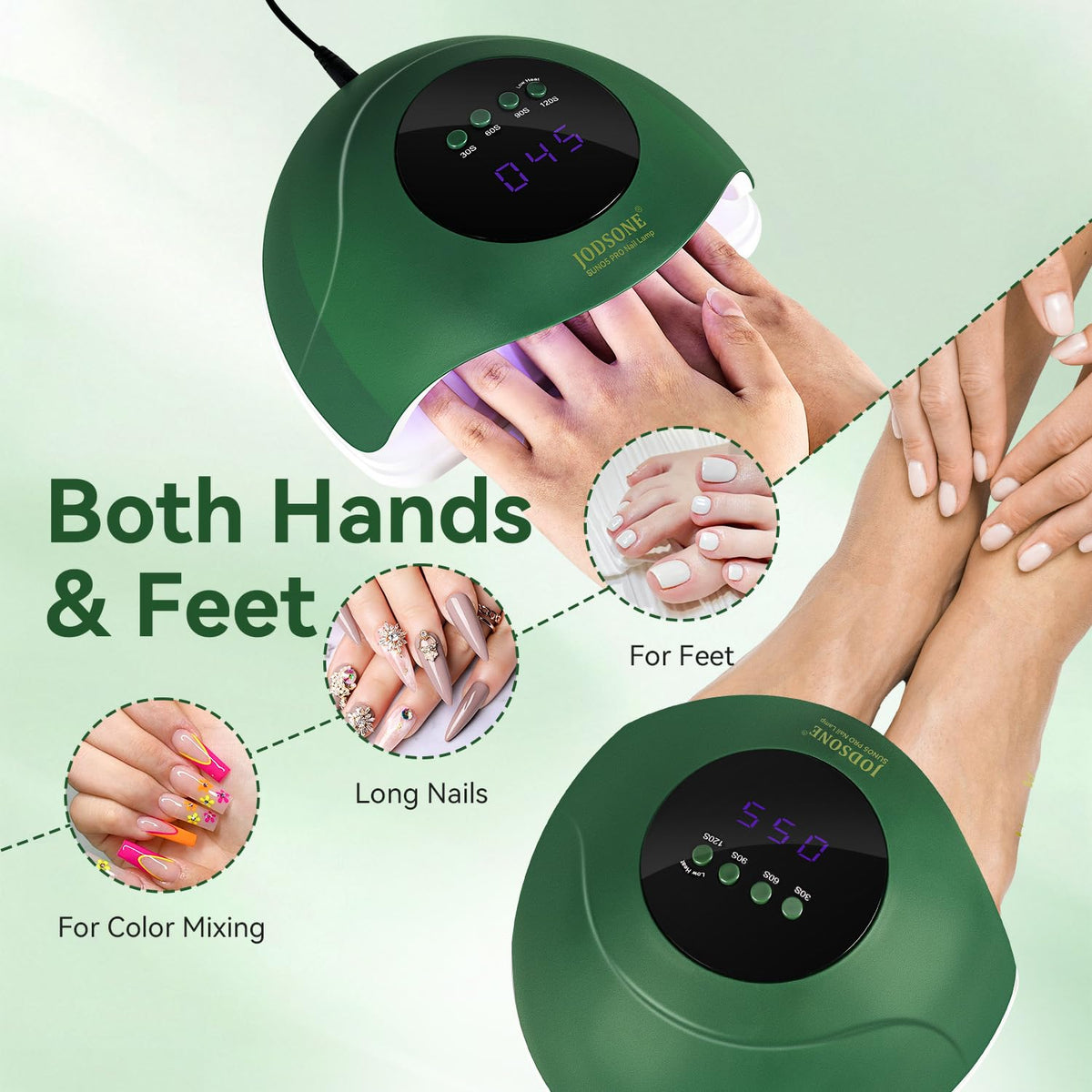 JODSONE U V Nail Lamp LED Gel Nail Dryer Gel Nail Lamp with Auto Sensor and 4 Timers Home Salon Use Nail Tools Green