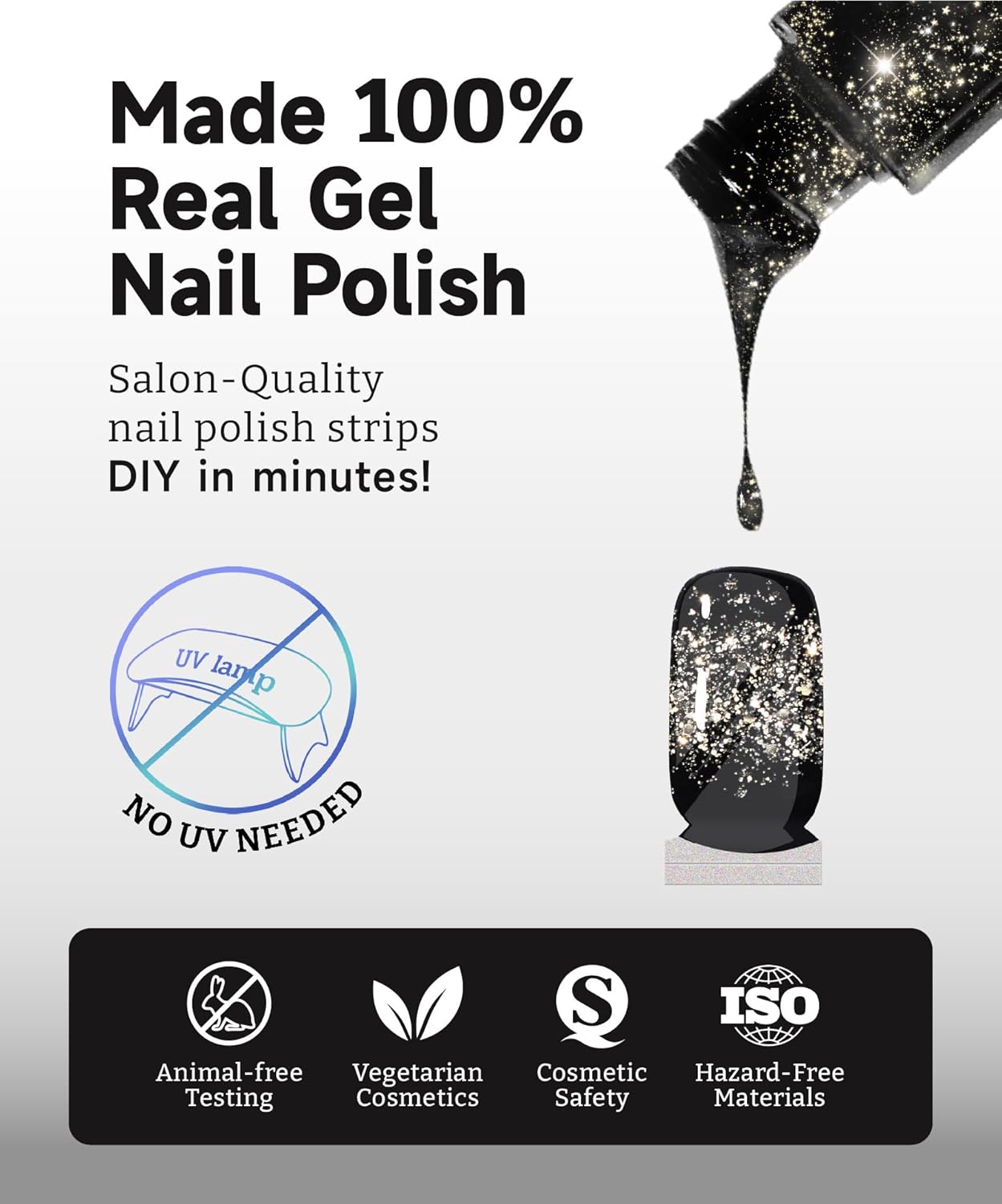 Glitter Nail Polish Strips, 32 Pcs Salon Quality Gel Nail Stickers, Long Lasting Wraps Easy to Use & Remove (Glitter Purple Grape)