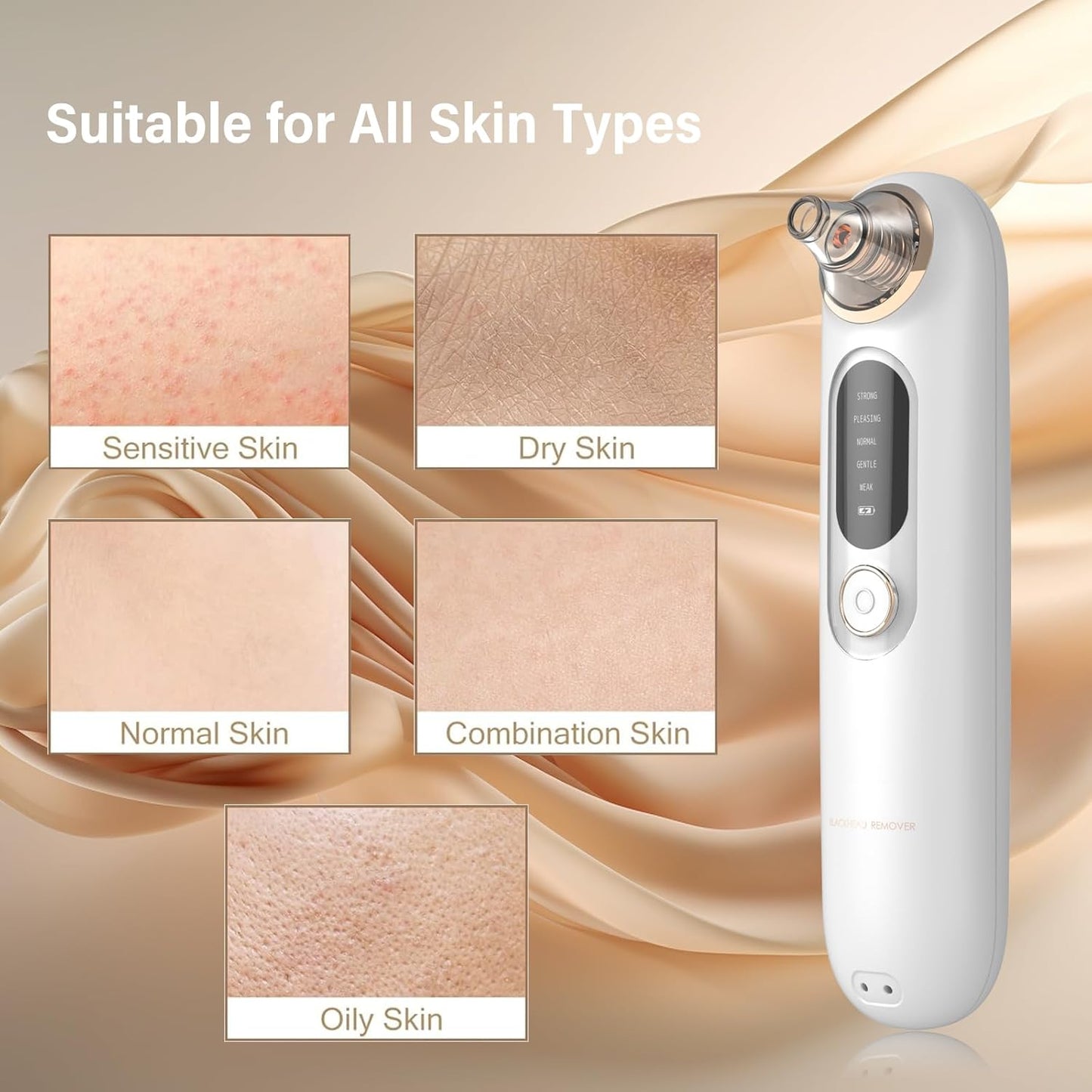 Blackhead Remover Pore Vacuum Kit for Face, 5 Adjustable Suction Levels Blackhead Extraction Tool, Face Suction Pore Cleaner with 4 Suction Heads, 4 Probes for Women & Men (White)