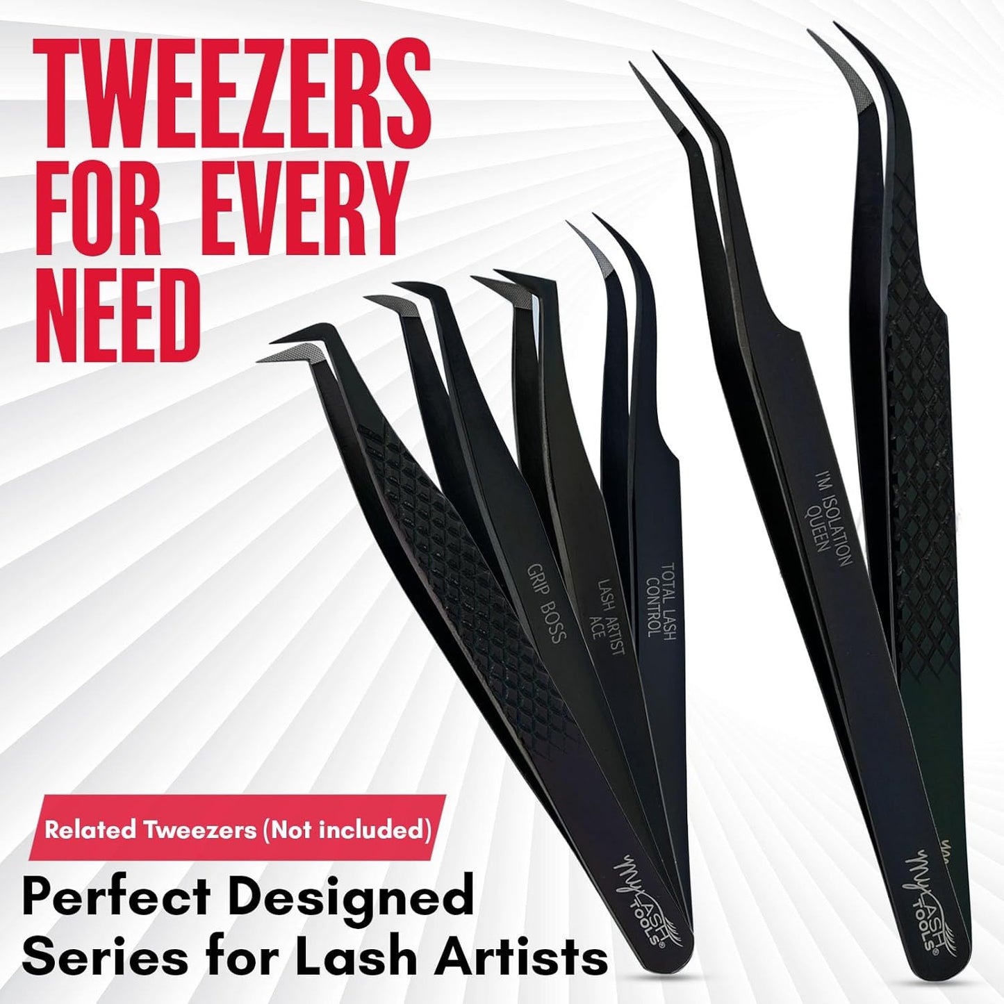 Total Lash Control Curved Classic Fiber Tip Lash Tweezer – Precision Eyelash Extension Tweezer, Professional Stainless Steel, Volume & Classic Lashes (Black)