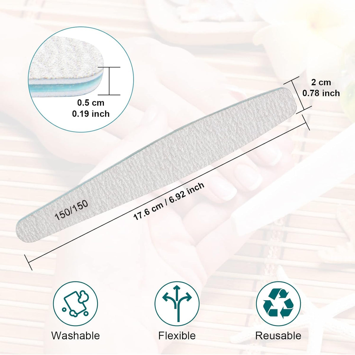 15pcs 150/150 Grit Nail Files for Natural Nails, Double Sided Emery Boards for Nails, Professional Nail Files for Acrylic Nails for Home & Salon (limas para manicura)