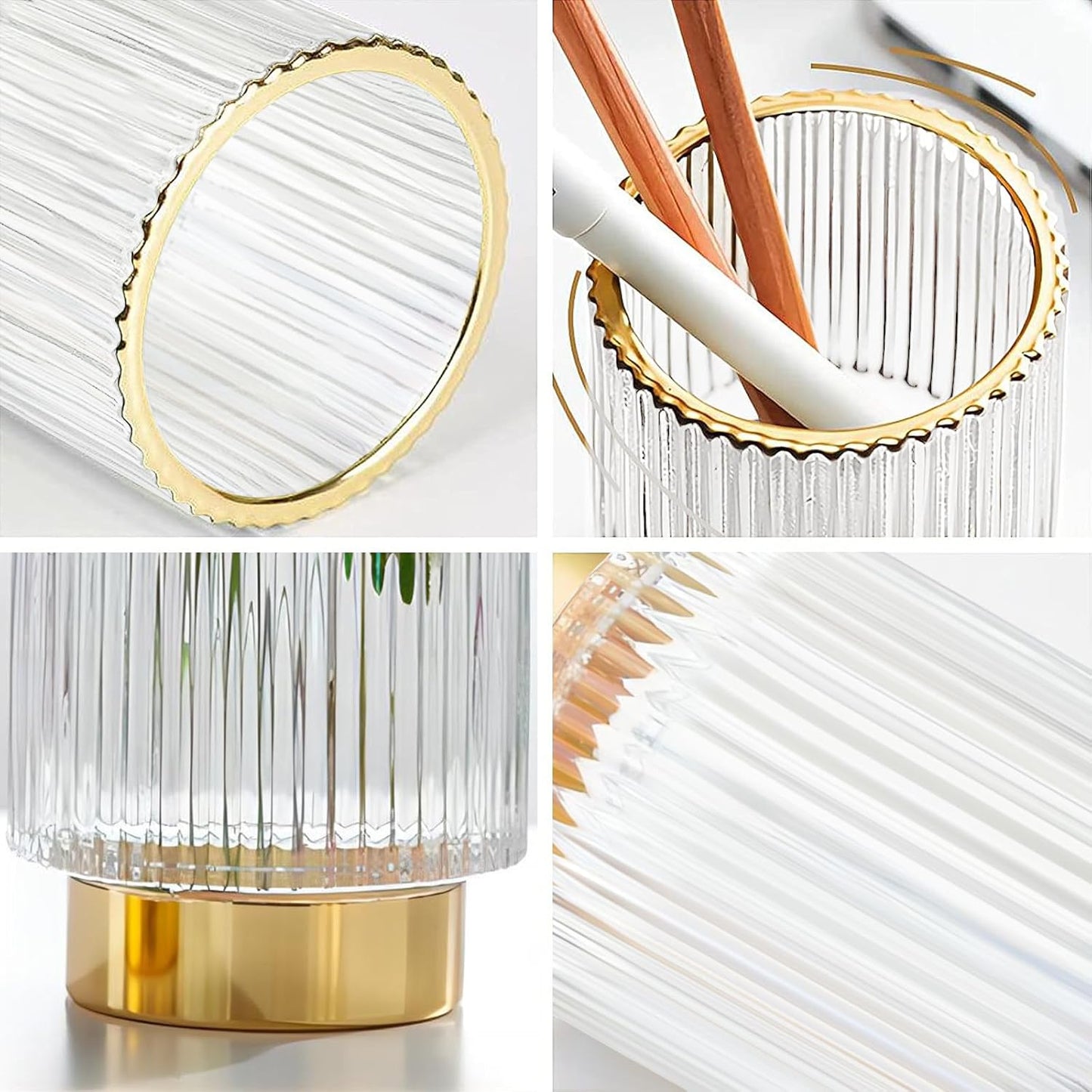 Crystal Glass Makeup Brush Holder Organizer – Clear Vanity Counter Brush Storage Cup