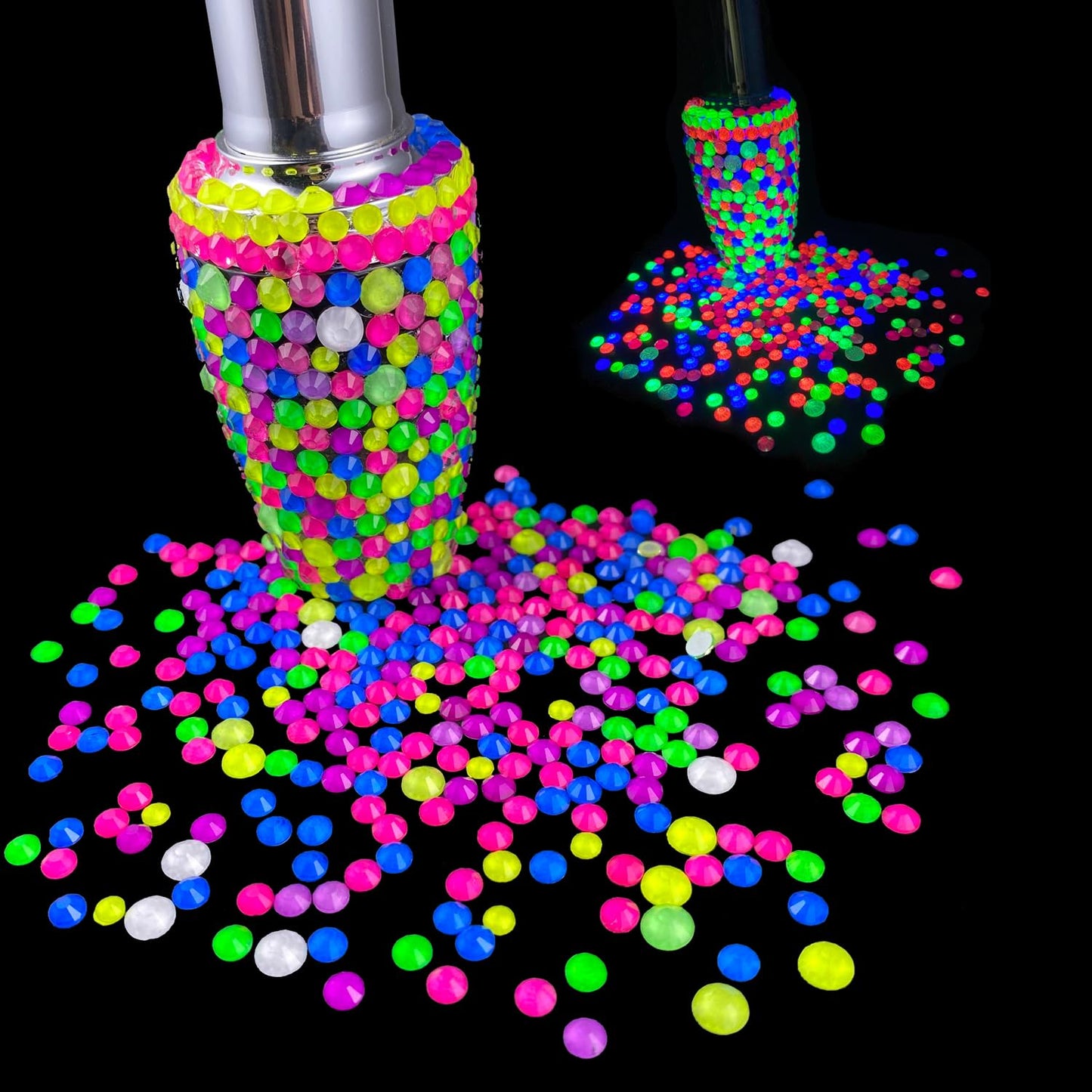 Flatback Glass Rhinestones,Bedazzler Gems 1440pcs Non Hotfix Crystal Rhinestones for Nail Charms Crafts Clothes Tumblers,White Neon,SS20