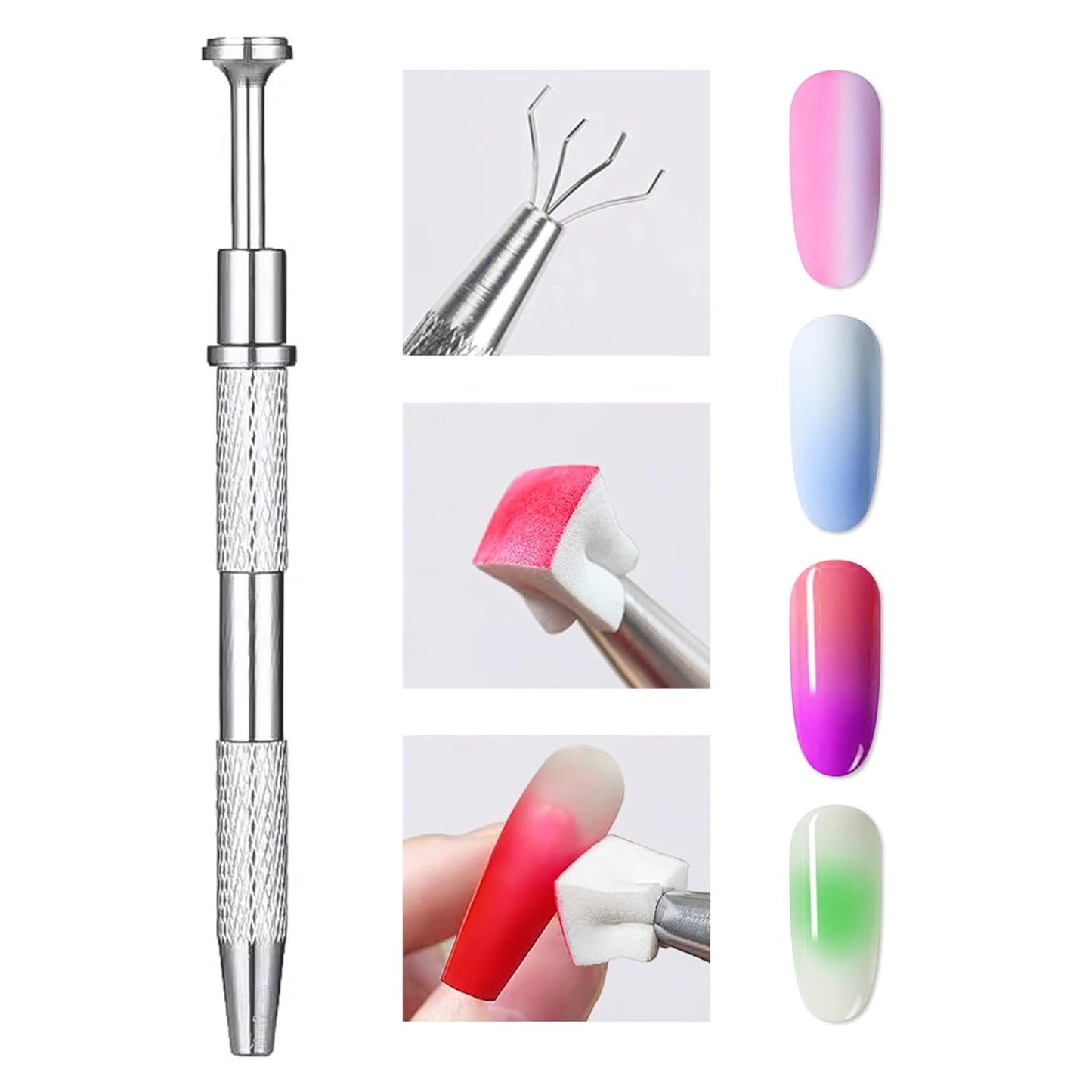 Nail Sponges Set for Ombre Gel,Nail Art Tools Set-50Pcs Colorful Nail Sponges With Gold Grabbing Pen Transparent Plastic Storage Box Cleaning Solution Used to Store Nail Art Tools