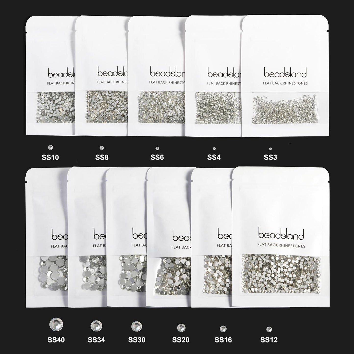 Beadsland 1440pcs Flat Back Crystal Rhinestones Round Gems for Nail Art and Craft Glue Fix,Black Diamond,SS20,4.6-4.8mm
