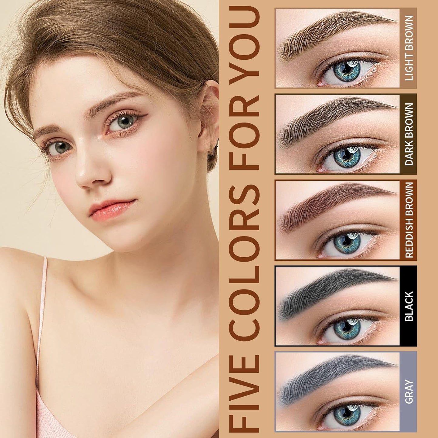 QIC Eyebrow 4 Tip Brow Pencil, Microblading Pen Waterproof Long-Lasting with Upgrade Micro-Fork Tip Applicator for Natural Brows (Black-04)