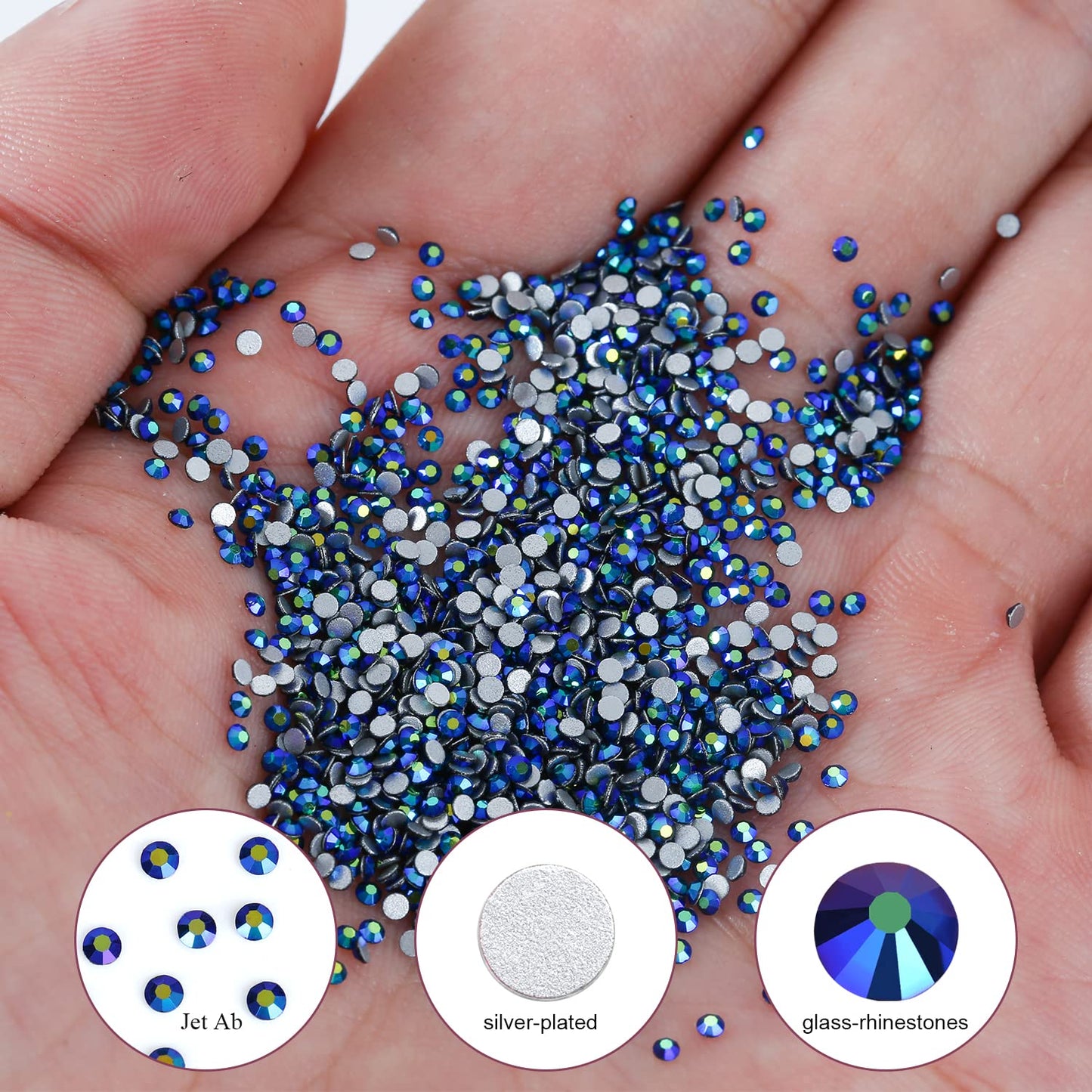 1440Pcs Jet Ab Crystal Rhinestones,Glass Flatback Rhinestones Gemstones Mini for Nail Face Makeup Art Crafts Clothes Decoration -(SS6,2.0mm,Jet Ab)