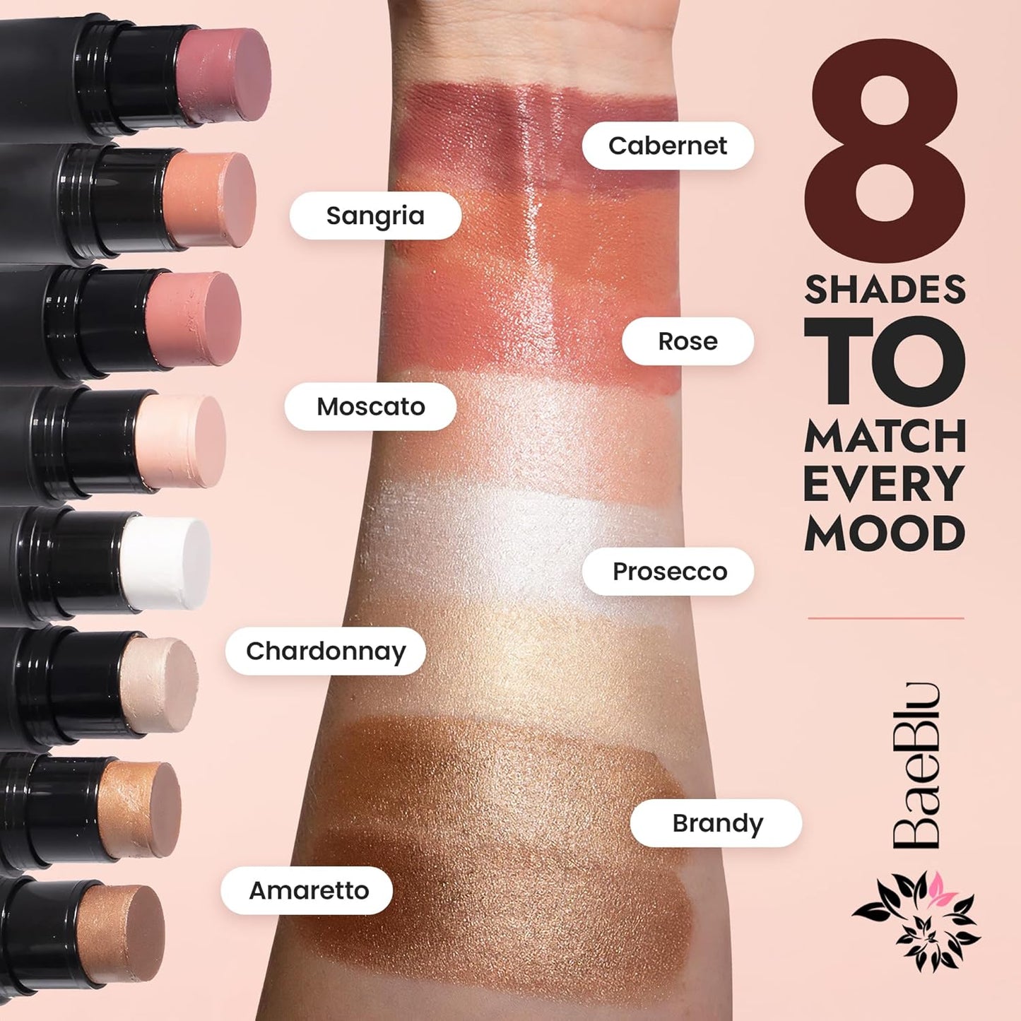 Organic Blush Tube, Prosecco - 100% Natural Vegan Cream Blush Sticks, Multi-Use Bronzer, & Highlighter for Lips, Cheeks & Eyes, Buildable Shimmer, Gluten-Free, Paraben-Free, Made in USA