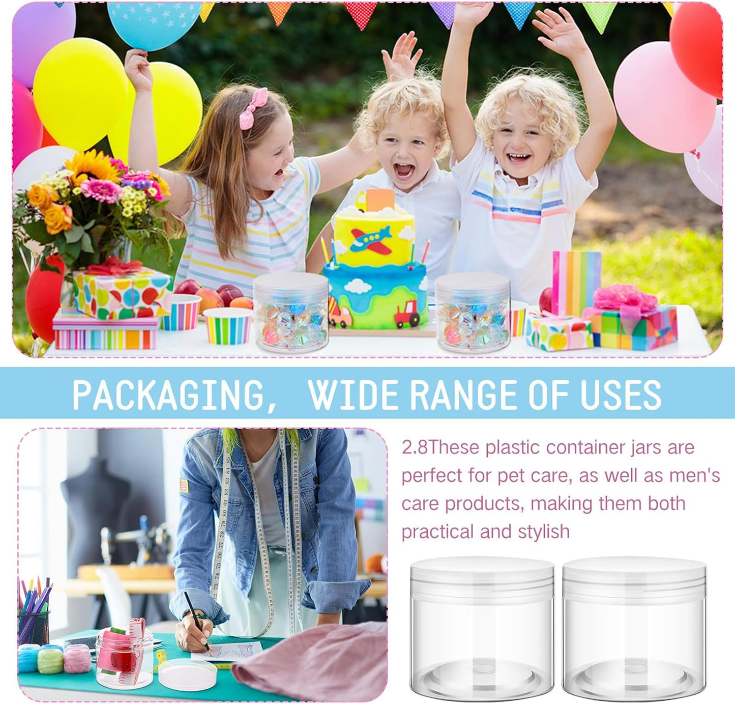 SATINIOR 100 Pcs Plastic Jars with Lids Small Containers Lids Wide Mouth Small Plastic Containers for Lotion Cream Rhinestones Body Butters Travel Storage(6 oz, Clear)