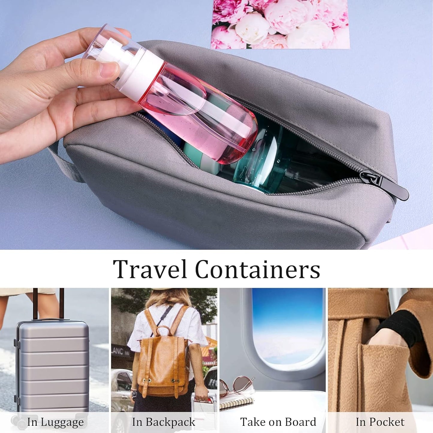 Cosywell Fine Mist Spray Bottle 3.4oz/ 100ml Empty Cosmetic Refillable Travel Containers Plastic Hair Spray Bottle Sprayer for Perfume Skincare Makeup Lotion (4color)