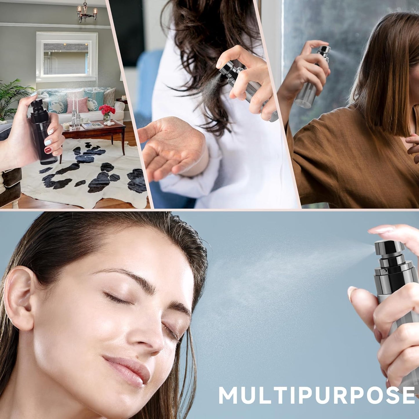 3Pack Small Spray Bottles, 2oz Black Plastic Fine Mist Mini Mister Bottles for Hair, Cleaning, Salons, Planting, Skin Care