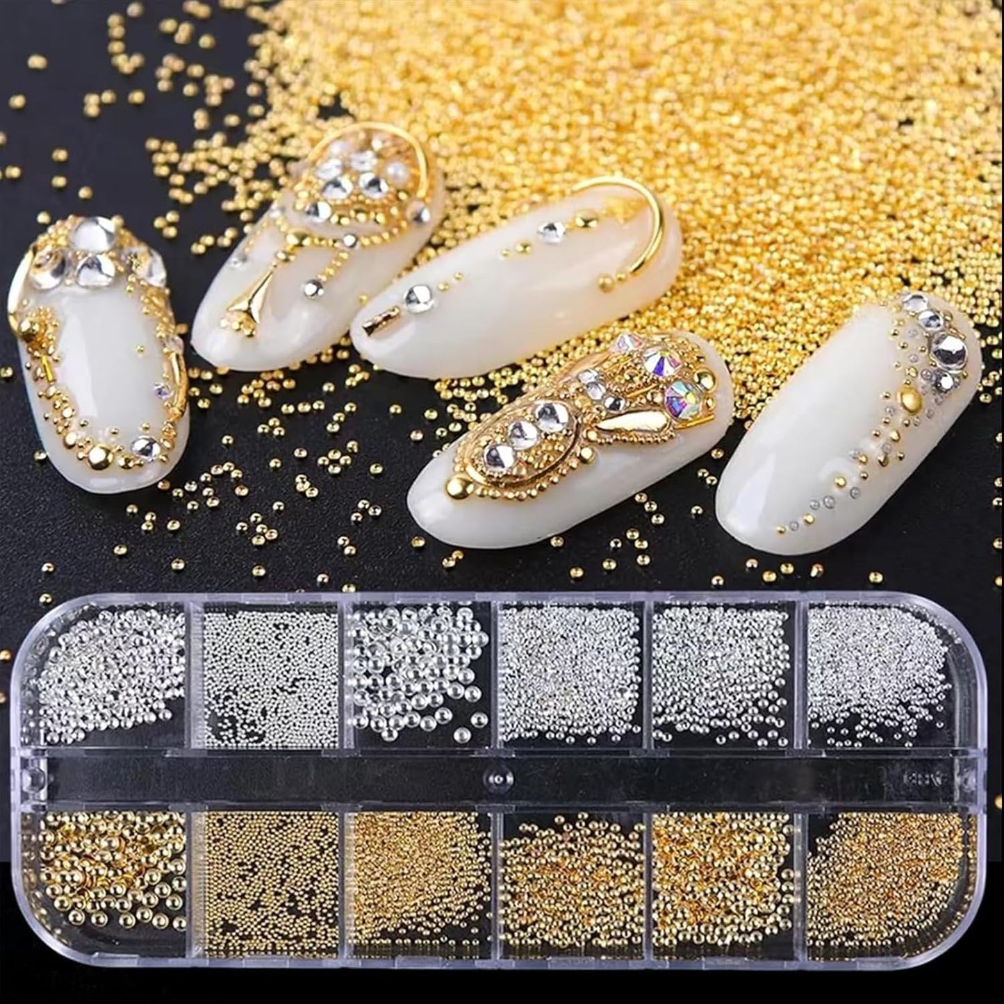 Nail Art Pearls with Glue Gel Flatback Brown Black 4 Colors Nail Charms Pearls Mixed Size 0.03-0.18in Nails Gems Pearl Accessories for Women Nails Design Decoration